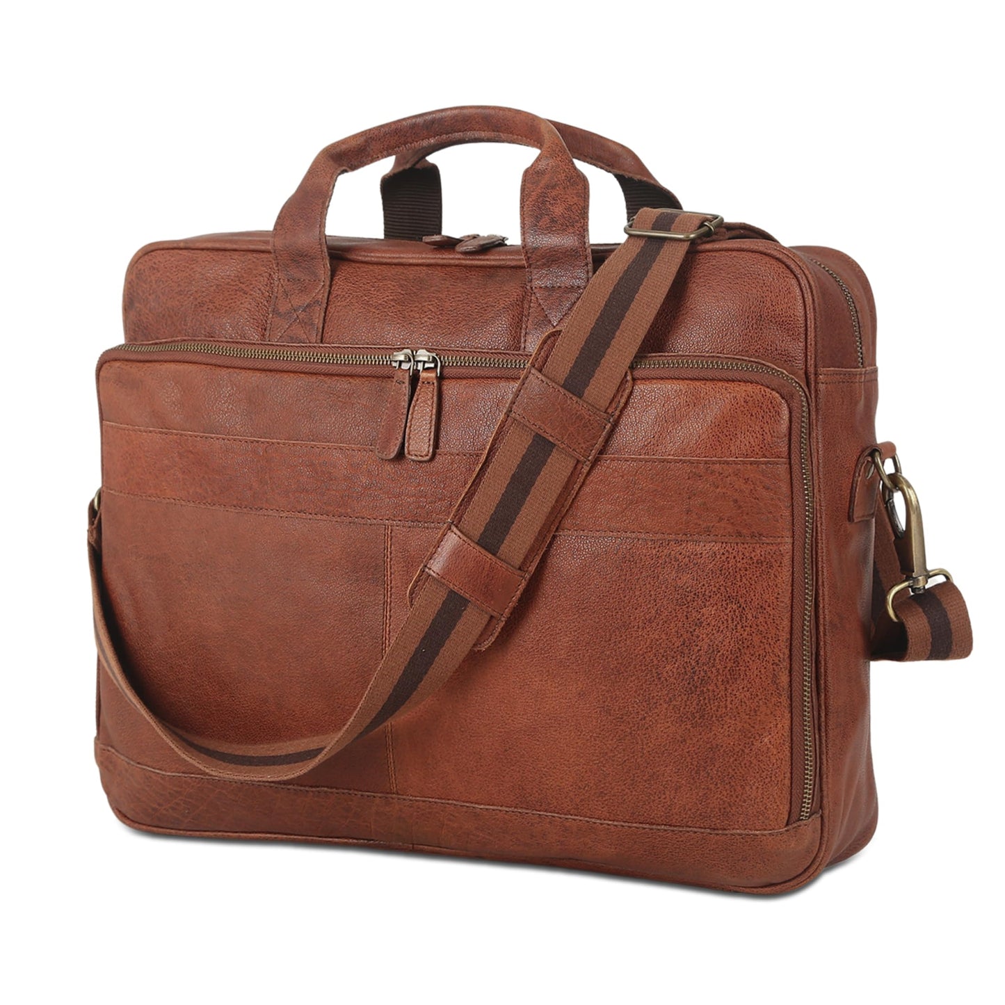 Leather briefcase 18 Inch Laptop Messenger Bags for Men and Women Best Office briefcase Satchel Bag (Wash Tan)