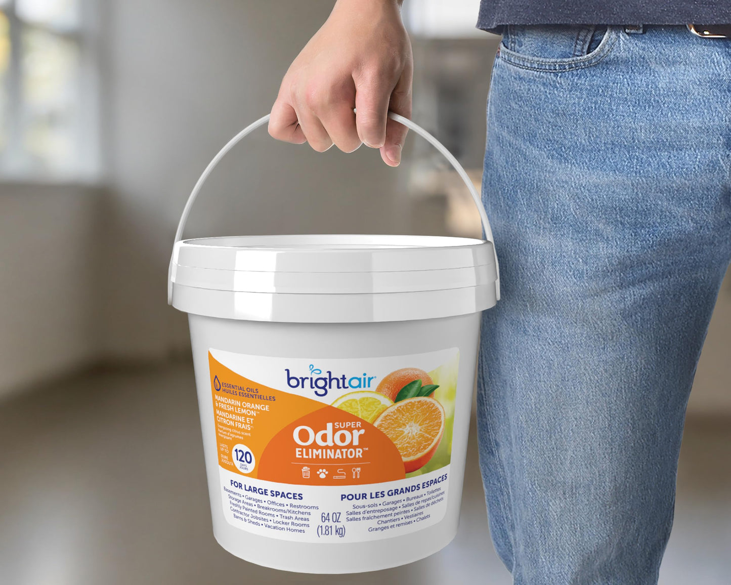 Bright Air 64 oz. Super Odor Eliminator, For Large Spaces, Mandarin Orange & Fresh Lemon, Case of 2, Odor Eliminator & Air Freshener, Natural Essential Oils, Lasts Up to 120 Days Each