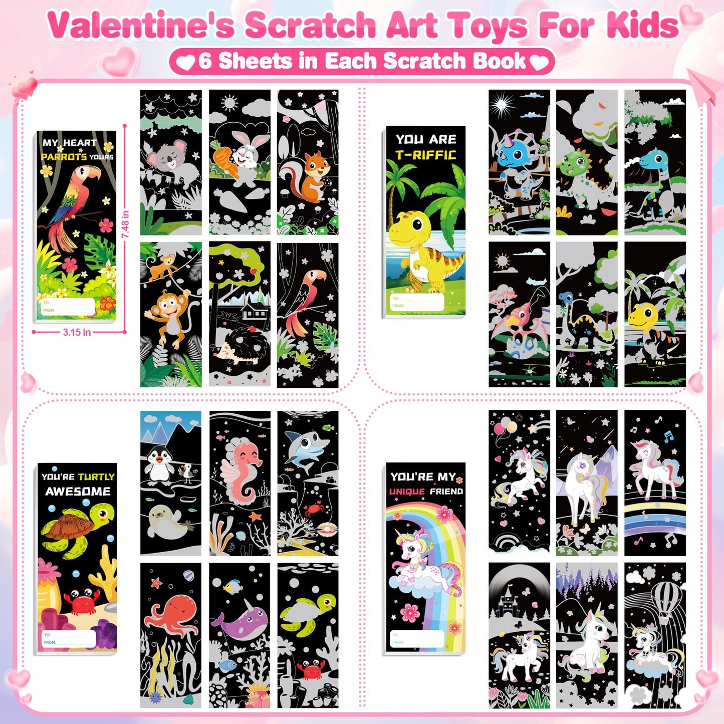 Shemira 24 Pack Valentines Day Cards with Scratch Paper, Classroom Valentines Exchange Gifts, Valentines Party Favors