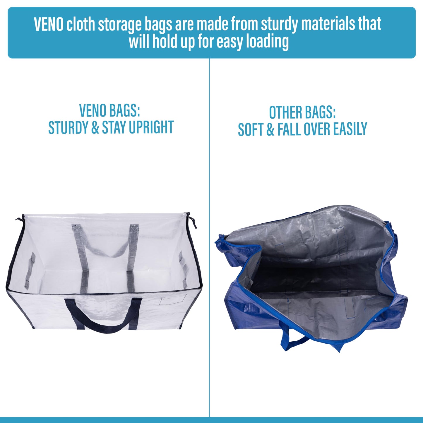 VENO 10 Pack Moving Bags, Heavy Duty, Moving Boxes Alternative, Packing Storage Supplies for Dorm Room Essentials with Zipper for Clothes, Extra Large Totes for Packaging (Clear, 10 Pack)