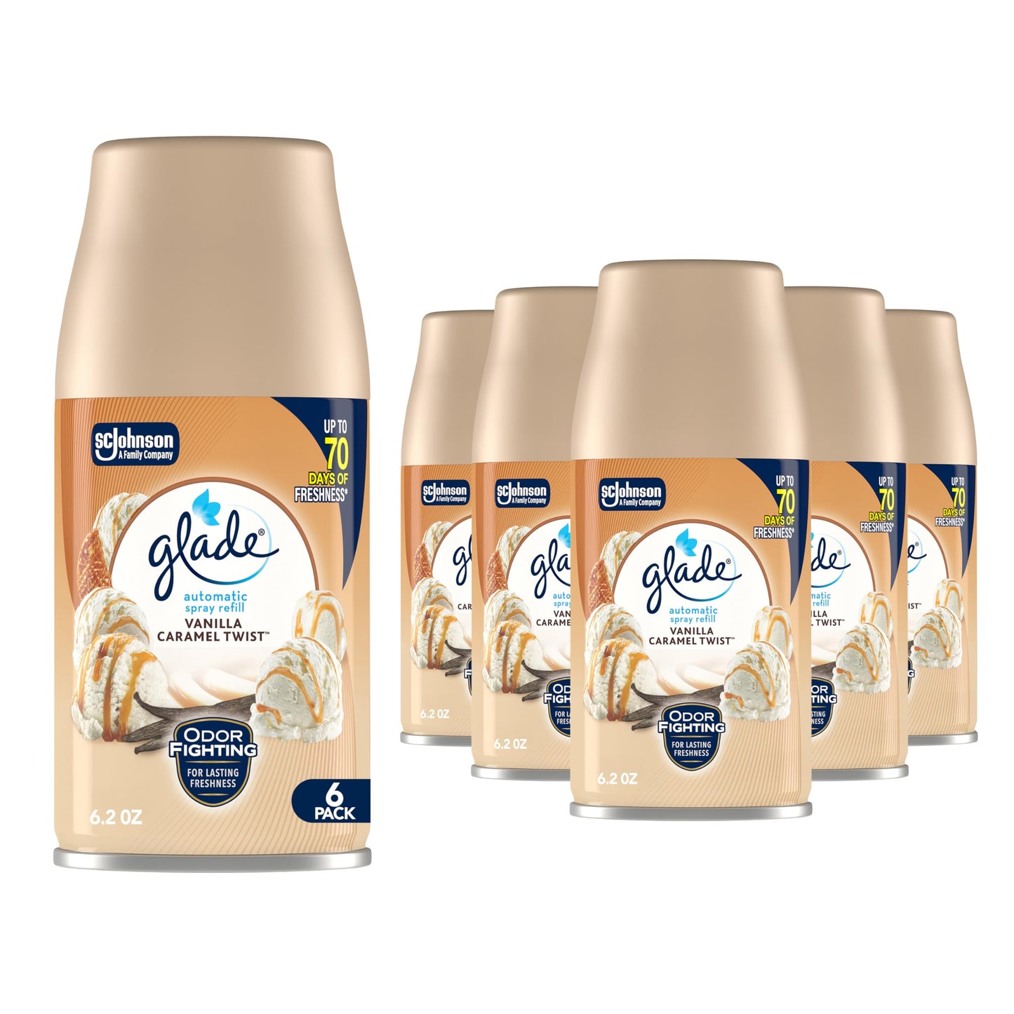 Glade Automatic Spray Refill, Air Freshener for Home and Bathroom, Vanilla Caramel Twist, 6.2 Oz, 6 Count