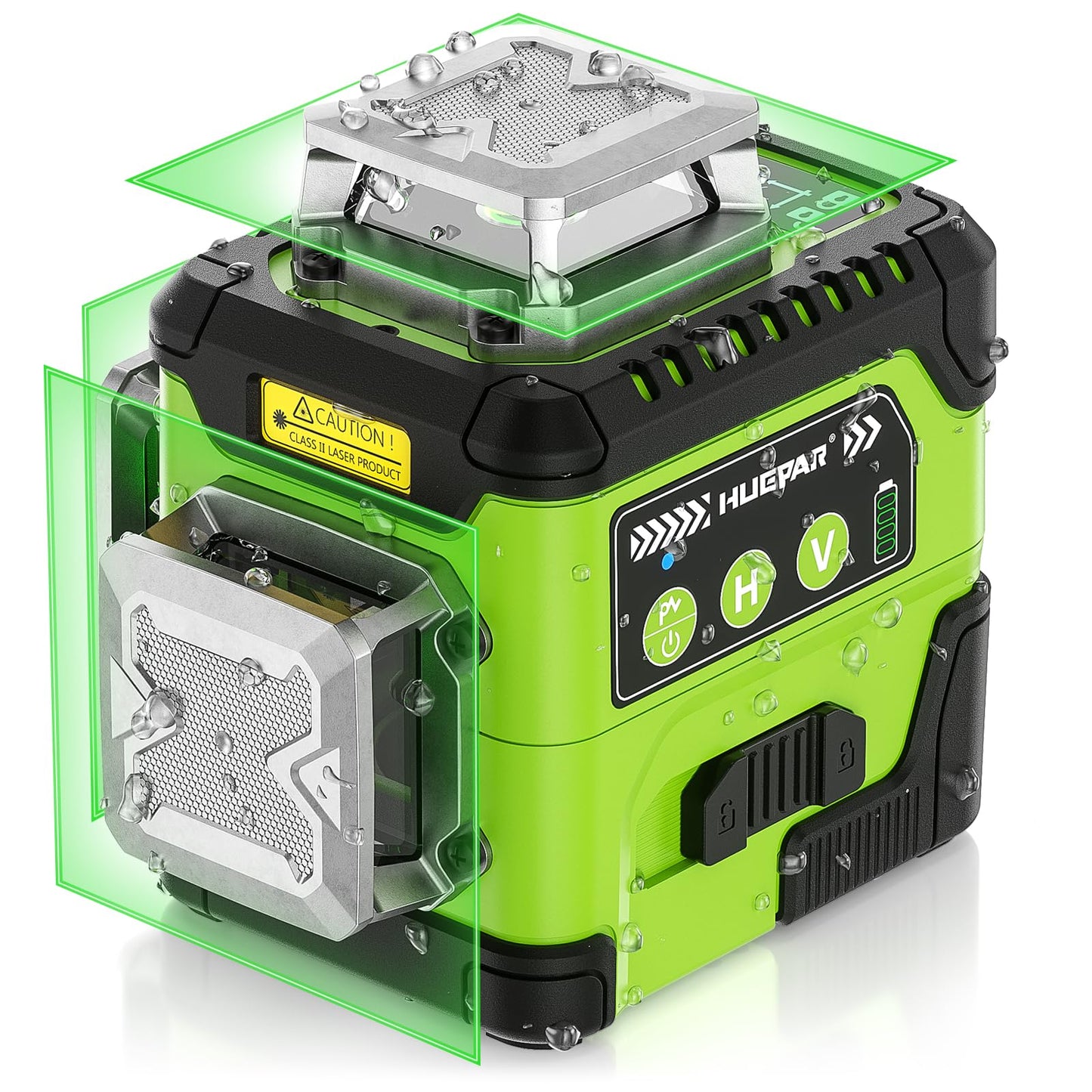 Huepar Laser Level with Digital Angle Screen, 3 x 360° Self Leveling High Brightness 12 Green Cross Line Laser for Construction and Picture Hanging, 4000 mAh Rechargeable Battery & Hard Carry Case