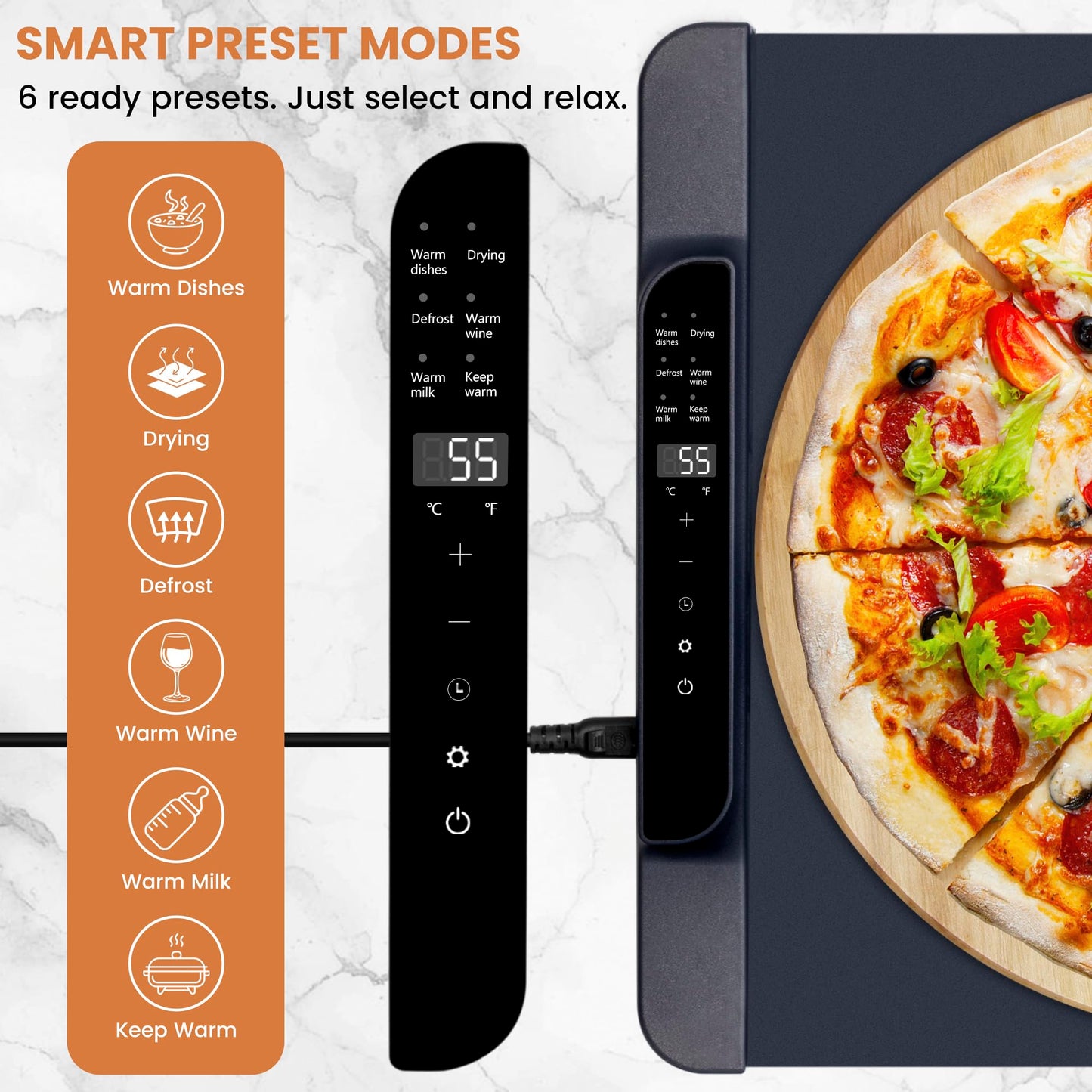 XXL Extra Large Warming Mat for Food with Heat Resistant Pad, 36”x15” Electric Food Warmer for Parties Buffet with 6 Preset Modes, Dual Temprature Display, Child Lock & Auto Shut-Off
