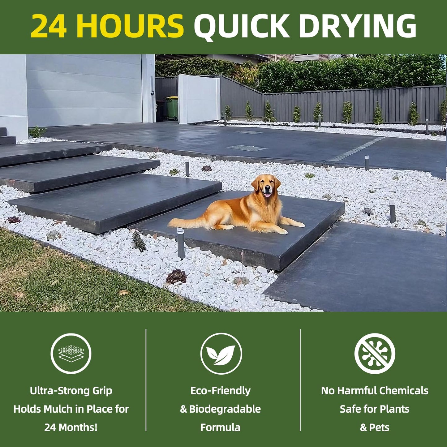 1 Gallon Garden Glue– Safe & Strong Mulch Glue for Home Yards –Covers 2X Area,Holds Mulch, Stones,Pebbles & Pine Straw in Place | Weatherproof, Non-Toxic Adhesive for Gardens,Walkways,Lawn,Driveways