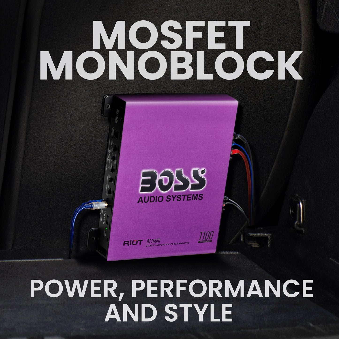 Boss Audio Systems R1100M-P Monoblock Car Amplifier - 1100 High Output, 2-8 Ohm Stable, Low/High Level Inputs, Low Pass Crossover, MOSFET Power Supply