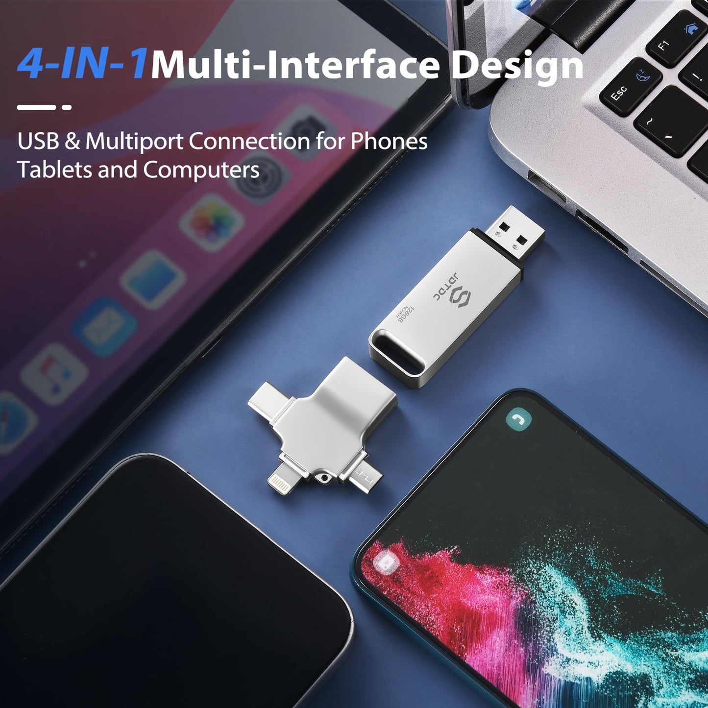 128GB Auto Photo-Backup-Stick for All Device Photo-Stick-USB-Flash-Drive Secure Photo Video Backup Device iPhone-Backup-Flash-Drive 4-IN-1-Photo-Saver-Stick Photo-Backup-Storage Photo-Finder-Stick-PC