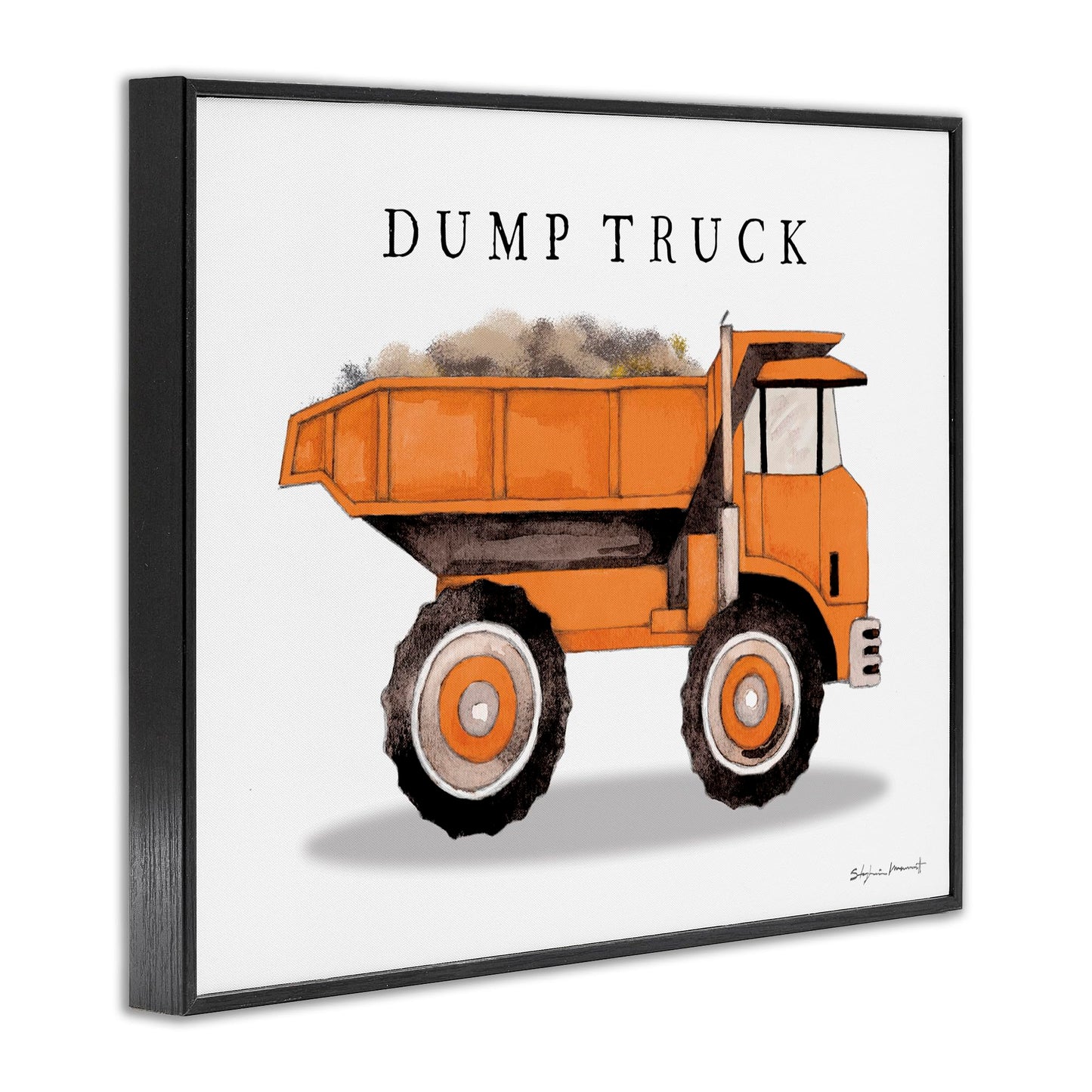 Stupell Industries Orange Dump Truck Traditional Construction Vehicle, Designed by Stephanie Workman Marrott Black Framed Wall Art, 16 x 20, Off-White