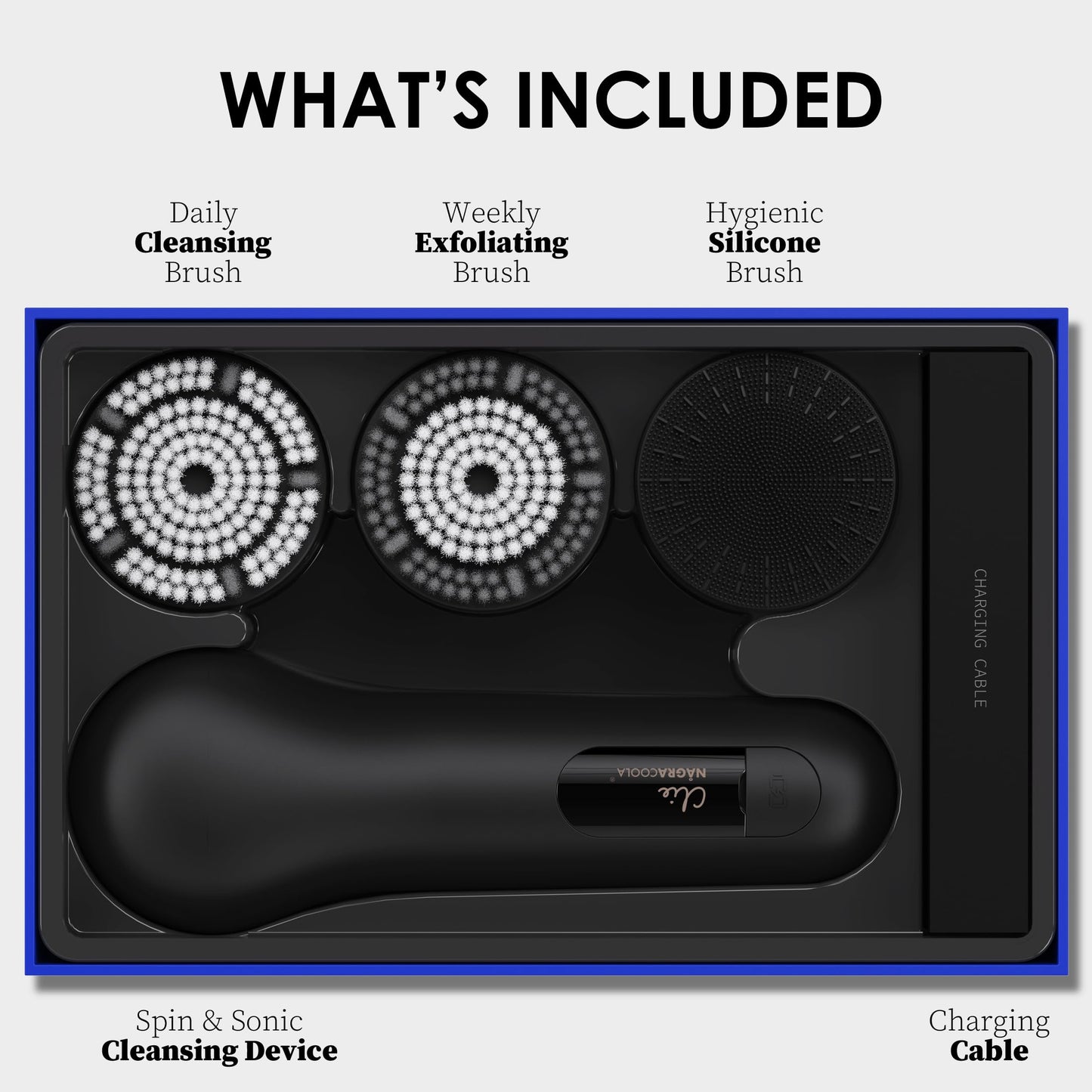 Face Scrubber, NågraCoola 3.0 Facial Cleansing Brush, Waterproof & Rechargeable Face Scrub Brush for Men&Women, Electric Facial Exfoliator with 3 Brushes, 3 Intensities, 2 Action Modes - Black