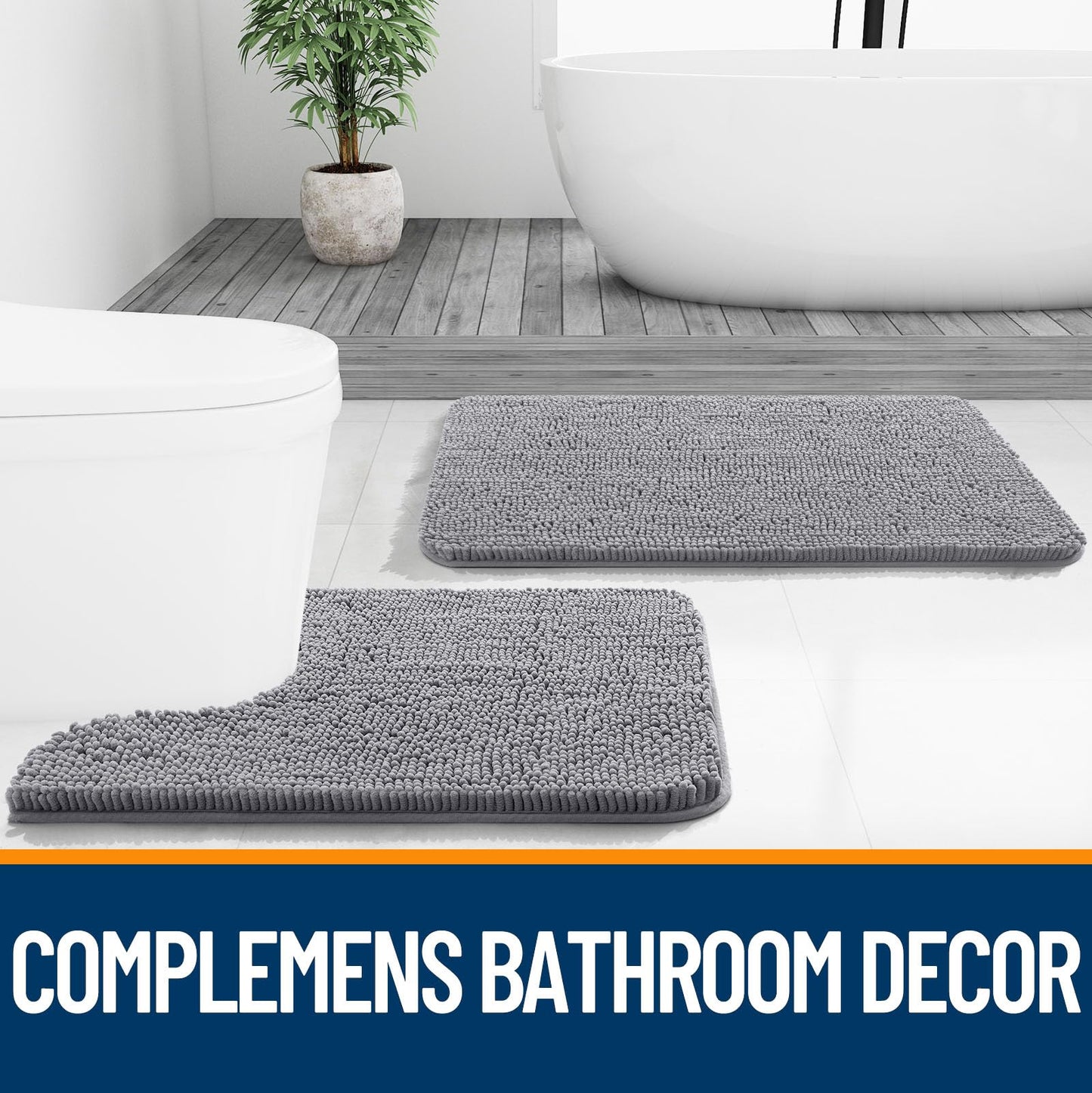 OLANLY Bathroom Rugs 59x35, Extra Soft Absorbent Chenille Bath Rugs, Rubber Backing Quick Dry, Machine Washable Bath Mats for Bathroom Floor, Tub and Shower, Home Decor Accessories, Grey
