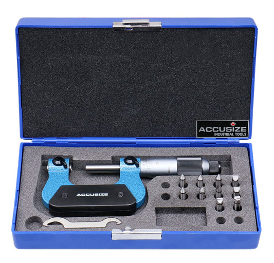 Accusize Industrial Tools 0-1'' by 0.001'' Screw Thread Micrometer with 5 Anvil in Fitted Box, S916-C750