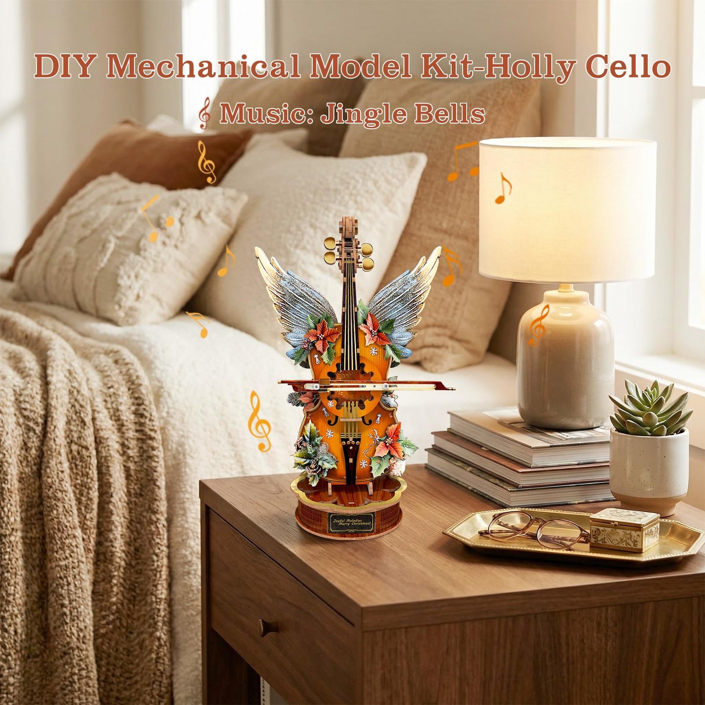 3D Puzzles for Adults, Wooden Music Boxes-Cello, Model Kits for Adults, DIY Wooden Model Building Set, Music Box Building Kit Desk Gift for Men Women Hobby for Adult(Holly)