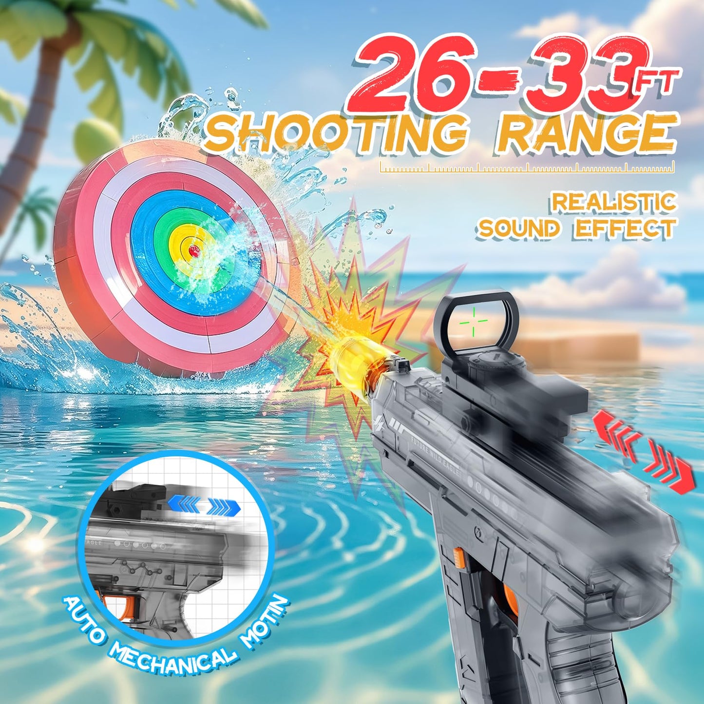 Vmiya Electric Water Gun 2 Pack for Adults and Kids, Light Up Automatic Squirt Gun Watergun, 800CC Large Capacity, 26-33 FT Long Range, Summer Outdoor Beach Pool Party Toy Gift