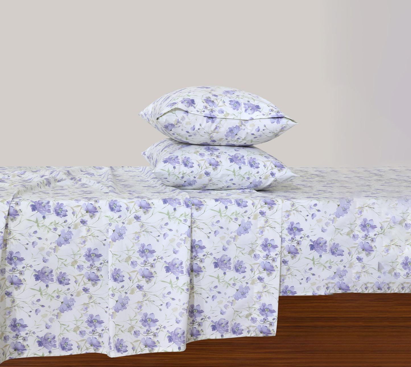 Feather & Stitch Softest 100% Cotton Sheets, 300 Thread Count Percale Weave Bedding, 16" Deep Pocket, Cooling Sheets, Breathable Bed Set, Hotel Premium Quality (Queen, Violet Breeze)
