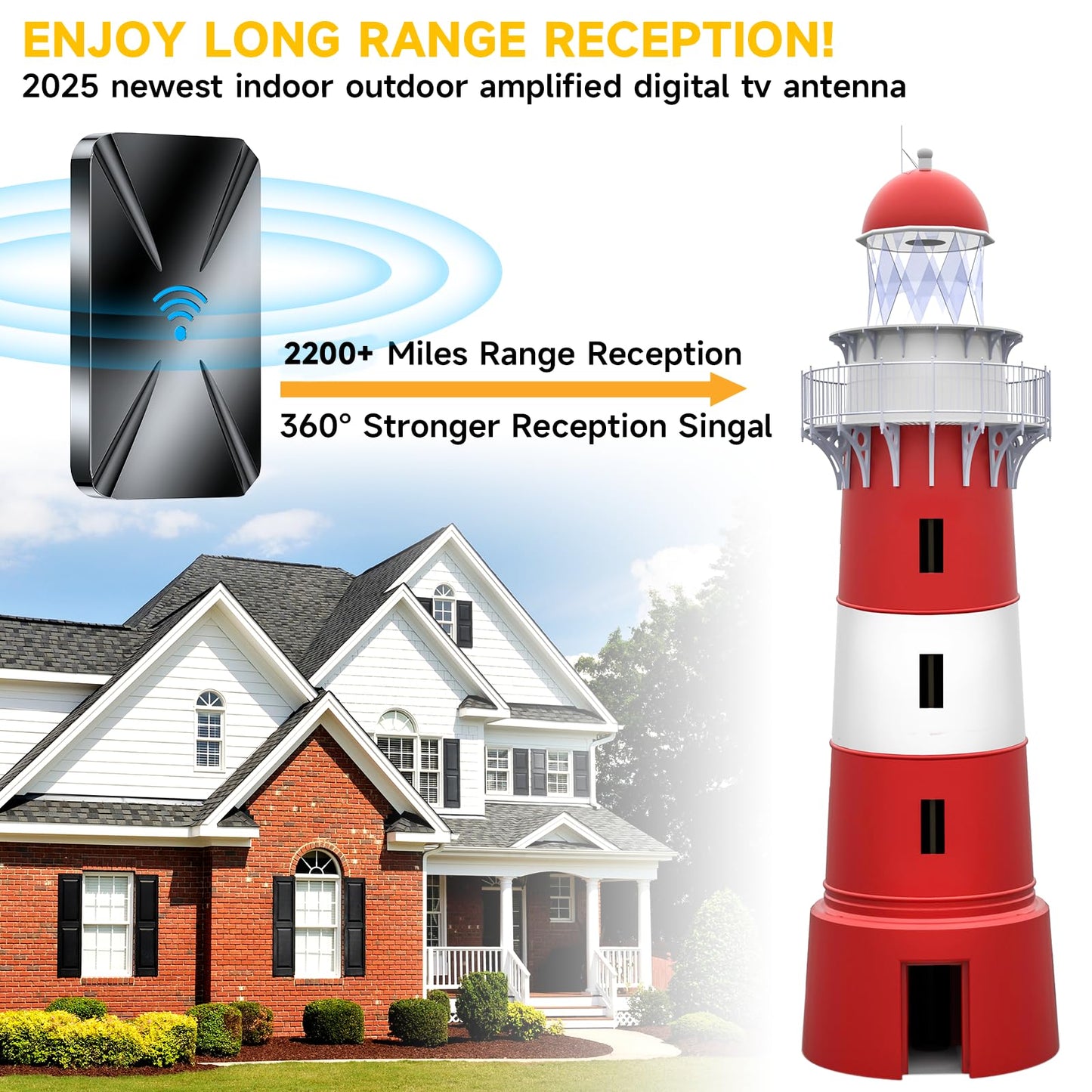 2025 Upgraded TV Antenna Indoor, Strong Signal Digital Antenna for Smart TV Indoor, HDTV Antenna for Local Channels with Amplifier, Outdoor Antenna Support 8K 4K 1080p All TVs -38FT Coax Cable