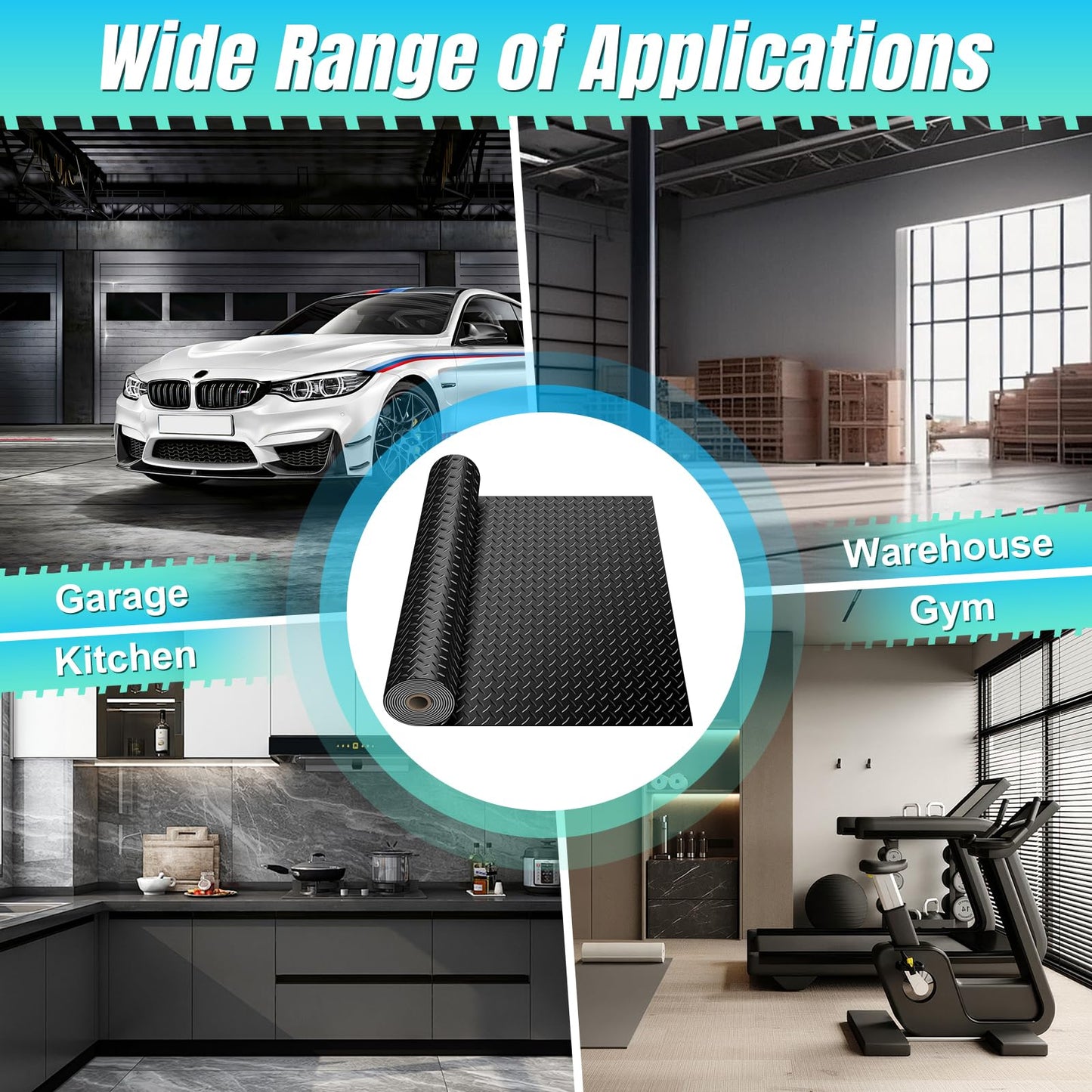 4 x 7 FT Garage Floor Mat, Diamond Plate Rubber Flooring Roll, PVC Garage Flooring Rolls for Under Car, Large SUVs, Pickup Truck, RV, Gym