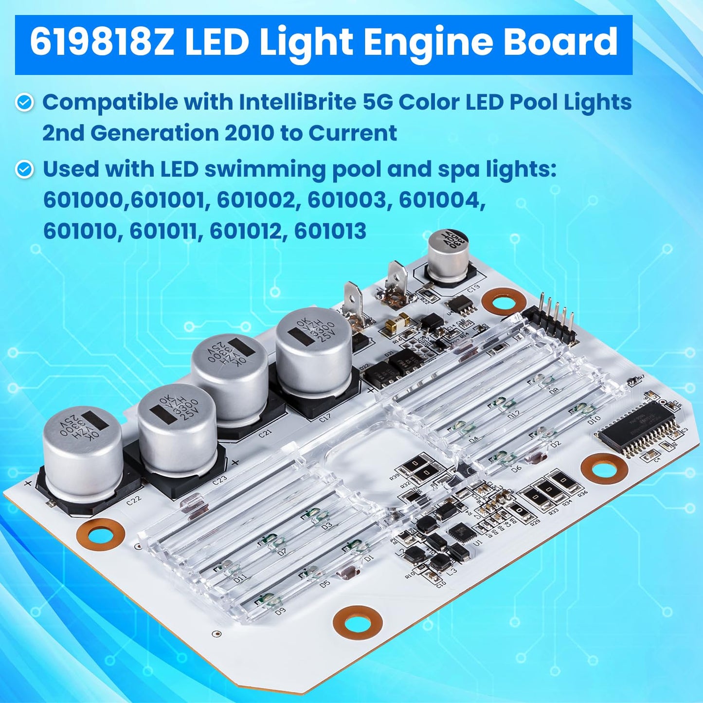 619818Z Led Light Engine Board Replacement for IntelliBrite 5G Color LED Pool Light 2nd Generation 2010-Current 601000 601001 601002 601003 601004 601010 601011 601012 601013 Circuit Board PCBA New