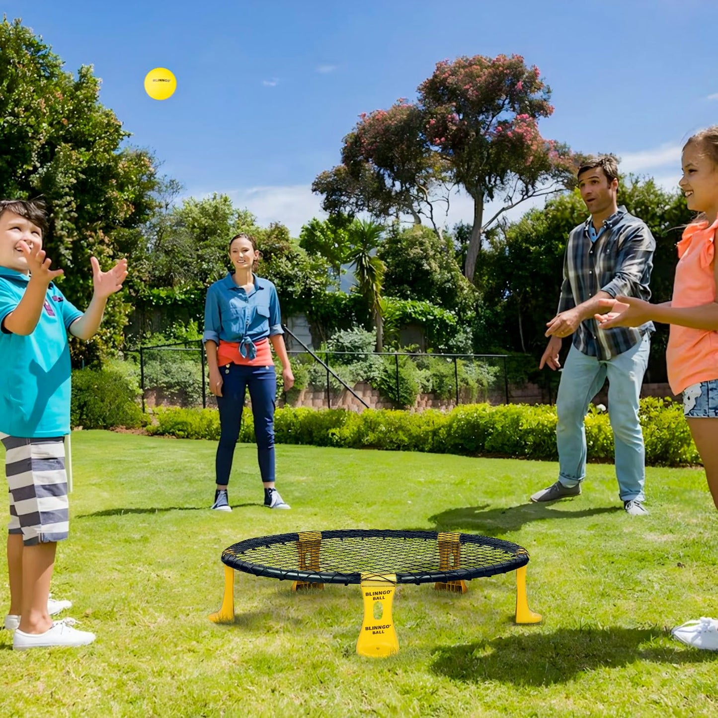 Roundnet Game Set, Daytime Beach Ball Game Set with 2 Balls and Patented Net, Lawn, Beach, Backyard Outdoor Game for Adults and Family
