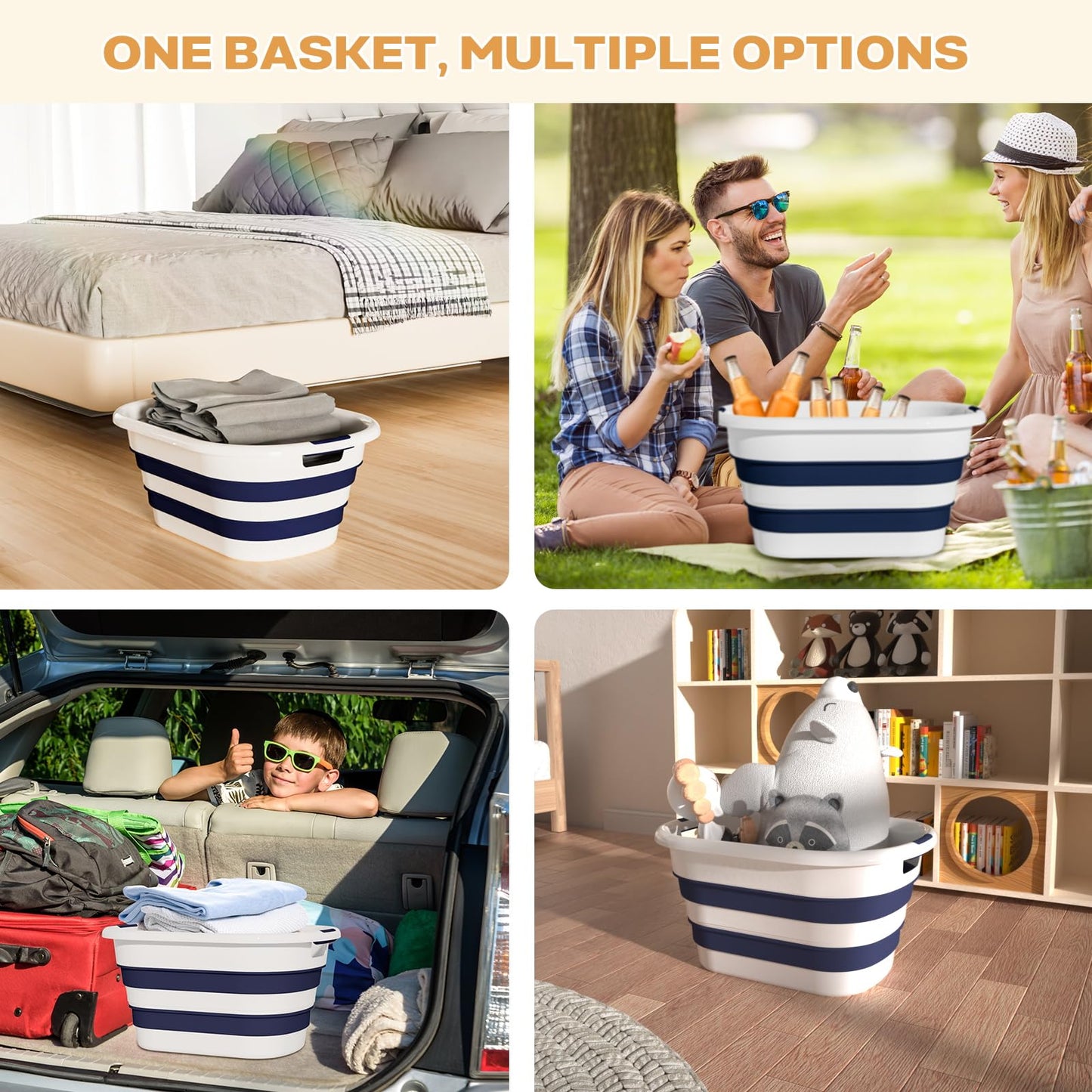 OOAMBB 43L(11.5Gallon) Collapsible Laundry Baskets plastic, Pop Up Laundry hamper/Storage Container, Foldable Laundry Basket with Large Capacity,Sturdy,Space Saver (Blue, 2 Packs)