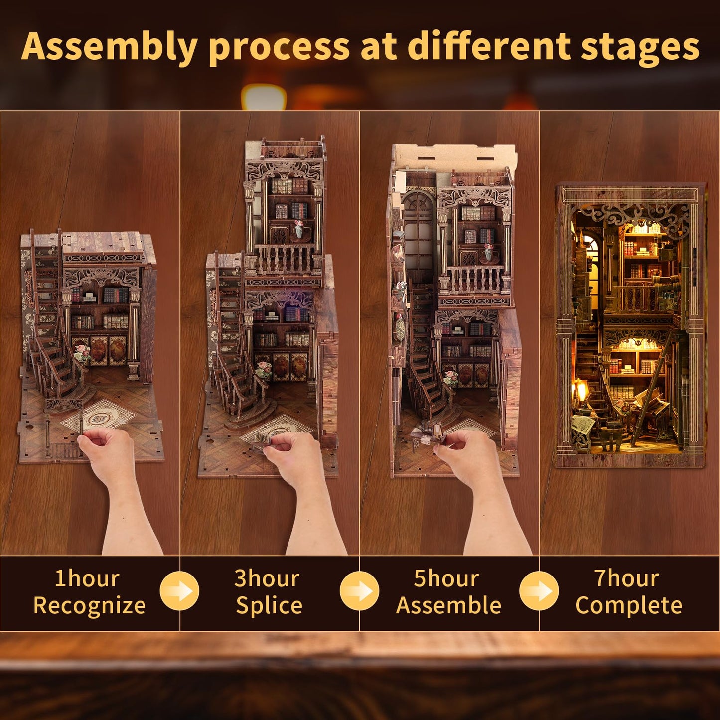 Book Nooks for Adults, Book Nook Library Dollhouse Book Nook Kit, Model Kits Craft Kits for Adults, 3D Wooden Puzzle Book Nook Craft Bookshelf Dec (3D-Ancient Books)