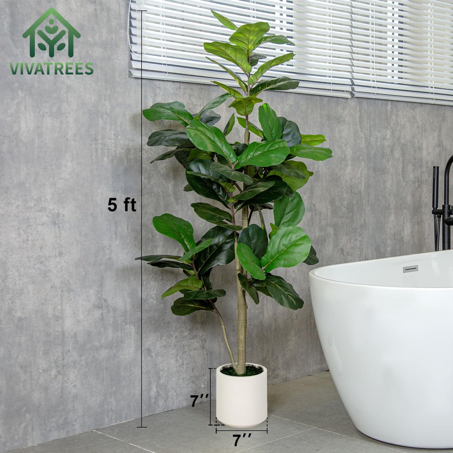 VIVATREES 5FT Fiddle Leaf Fig Artificial Tree with White Planter Pot,Faux Floor Plant, Indoor and Outdoor Fake Plants for Home Office Decor