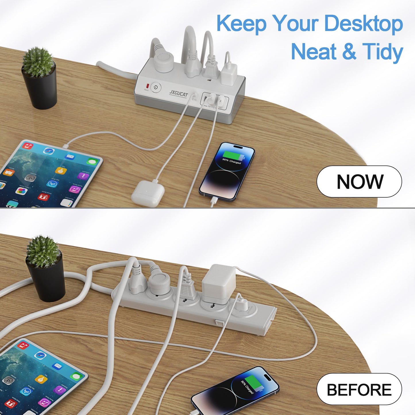 Desk Clamp Power Strip with USB C, JXGUCAT PD 20W Fast Charging Power Station, Removable Desk Clamp Mount Power Strip Surge Protector, 10 ft Cord with 4 Outlet 4 USB Ports, Fit 1.8" Tabletop Edge