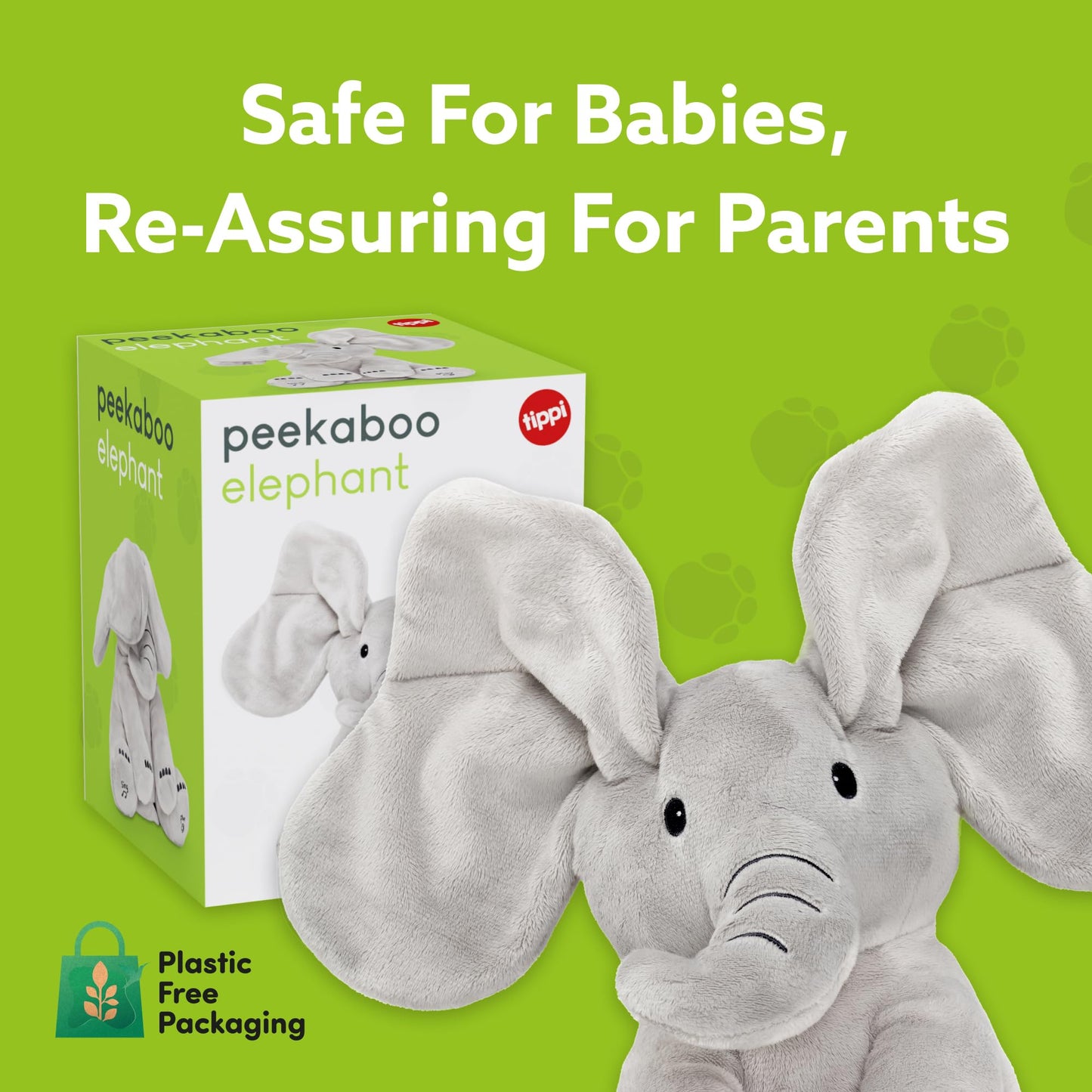 Tippi Peekaboo Elephant Toy - Interactive Singing Teddy with Fluttering Ears - For Newborn Baby Boys or Girls - Soft Toy Peekaboo Elephant for Babies 0-12 Months