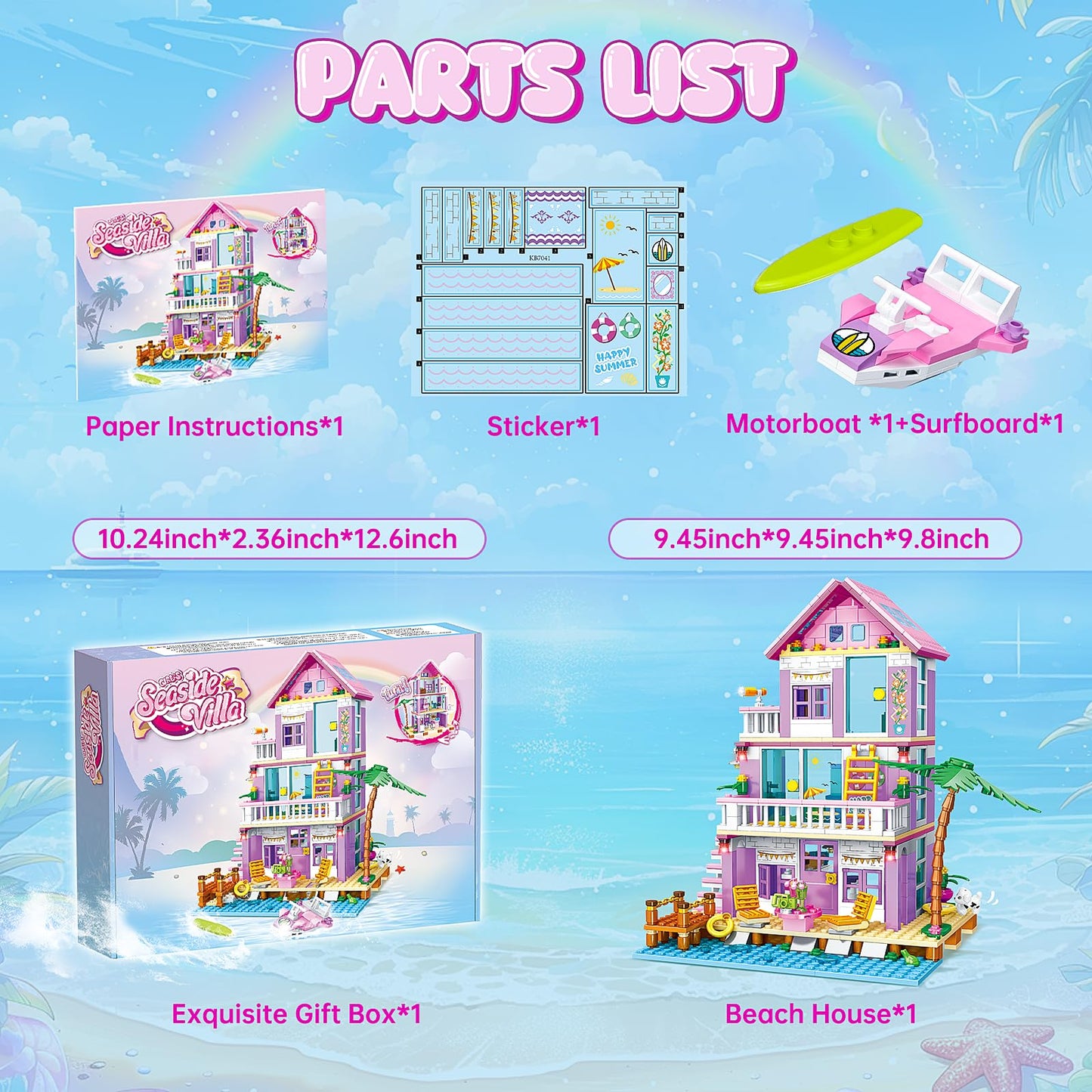 Beach House Building Sets, Seaside Villa House Building Toys Compatible with Lego Friends Sets for Girls Age 8-12, Creative Holiday Cottage Building Kit, Gift for Christmas, Valentine's Day, Party