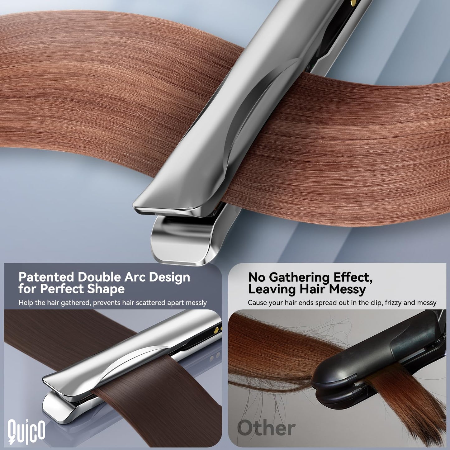 Professional Hair Straightener Flat Iron, Quico Global Use 120-240V Straightener, 12s Fast Heating, Unique Small Waist Hair Straighteners for Women Negative Ion, Ceramic Plate, Auto Off, Glove & Clip