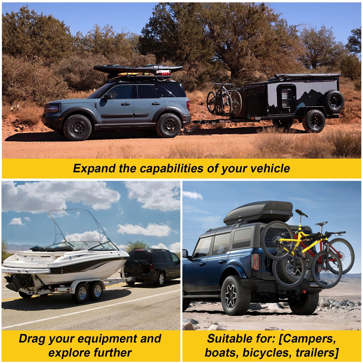 Chaoos Class 3 Trailer Hitch for Compatible with Ford Bronco 2021-2024,2 Inch Rear Bumper Tow Trailer Hitch Receiver,Weighing 12 pounds Heavy Duty Towing Receiver Hitch for Secure Hauling