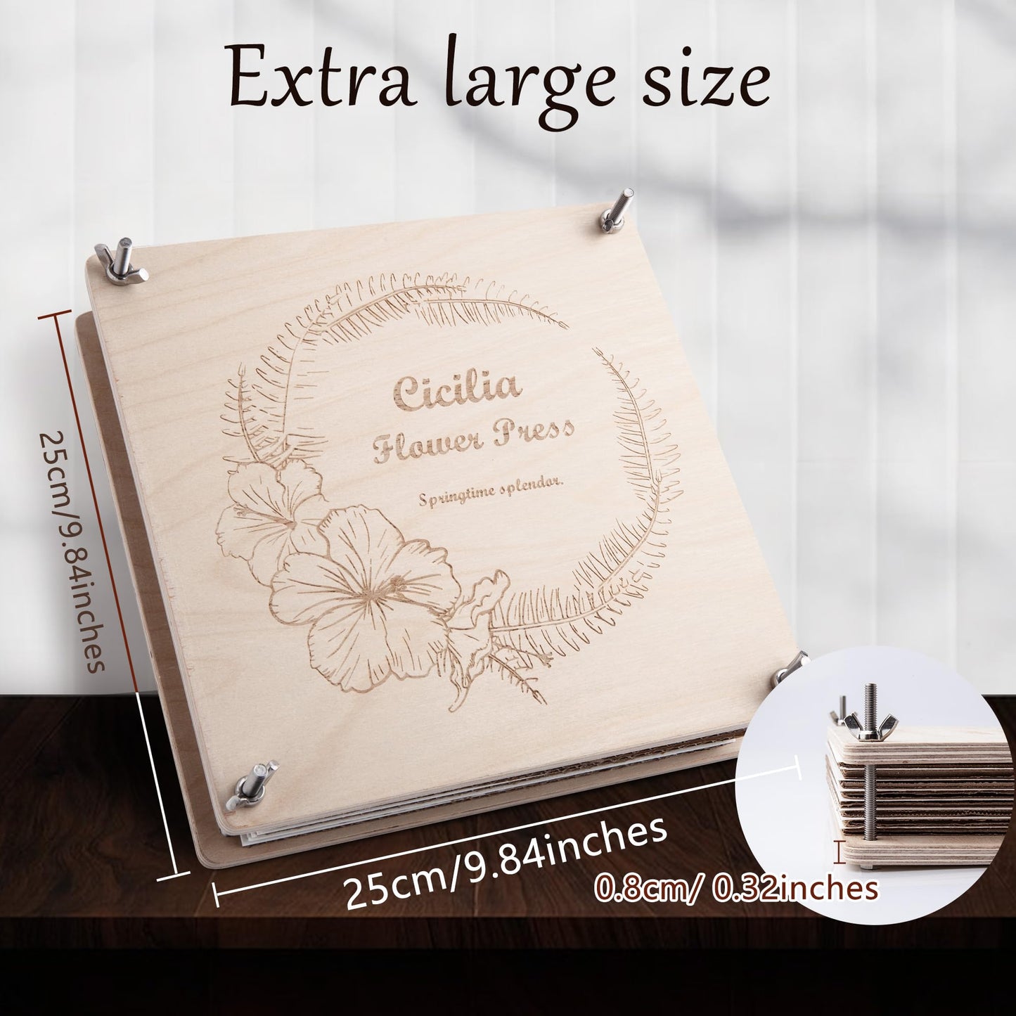 Cicilia Flower Press Kit,10.8" x 10.8" Large Wooden Flower Press, Flower Pressing Kit for Adults & Kids, Flower Drying kit, Flower Preservation kit, Ideal Gift for Flower & Plant Lovers