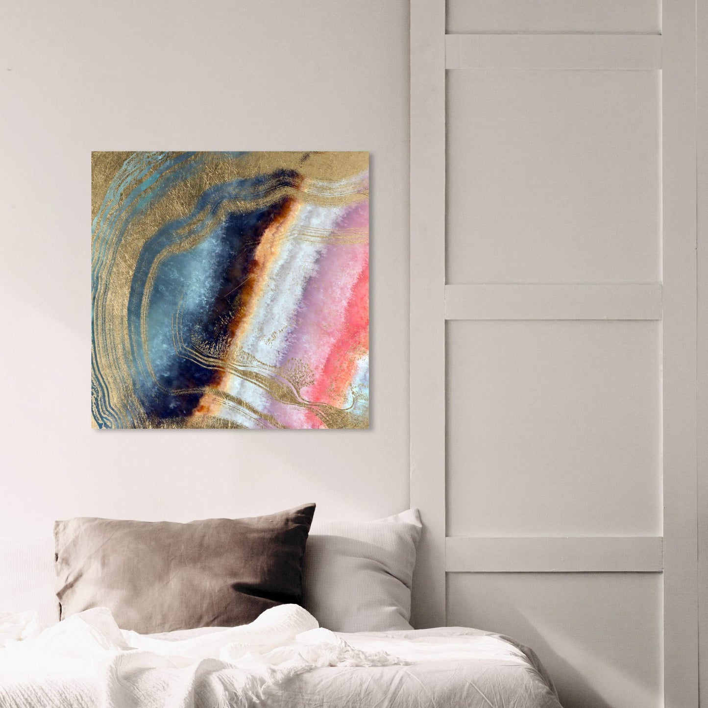 The Oliver Gal Artist Co. Abstract Wall Art Canvas Prints 'Marianna' Crystals Home Décor, 24 in x 24 in, Blue, Gold