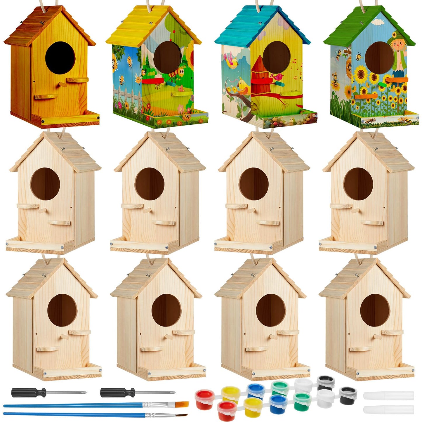 Liliful 6 Pack Birdhouse Kit DIY Wooden Bird House with Paint and Paintbrushes Arts and Crafts Painting Kits for Boys Girls Adults Build Paint Classroom Birthday Indoor Outdoor Craft