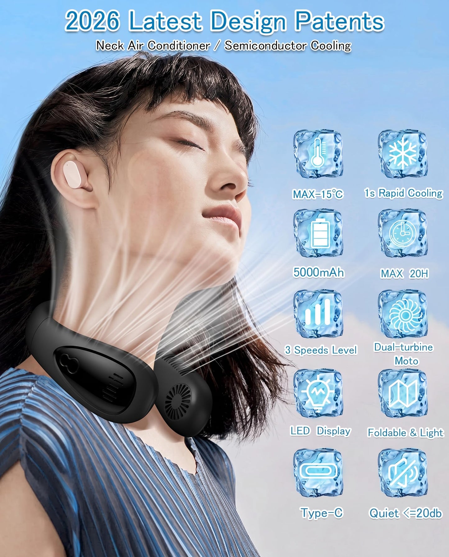 GAITIR Neck Air Conditioner, Portable Neck Fan with Cooling Plate 360°Cooling Airflow, 5000mah Rechargeable USB Fan Hands Free Bladeless Wearable Foldable Mini Fan for Men Women Home Office Outdoor