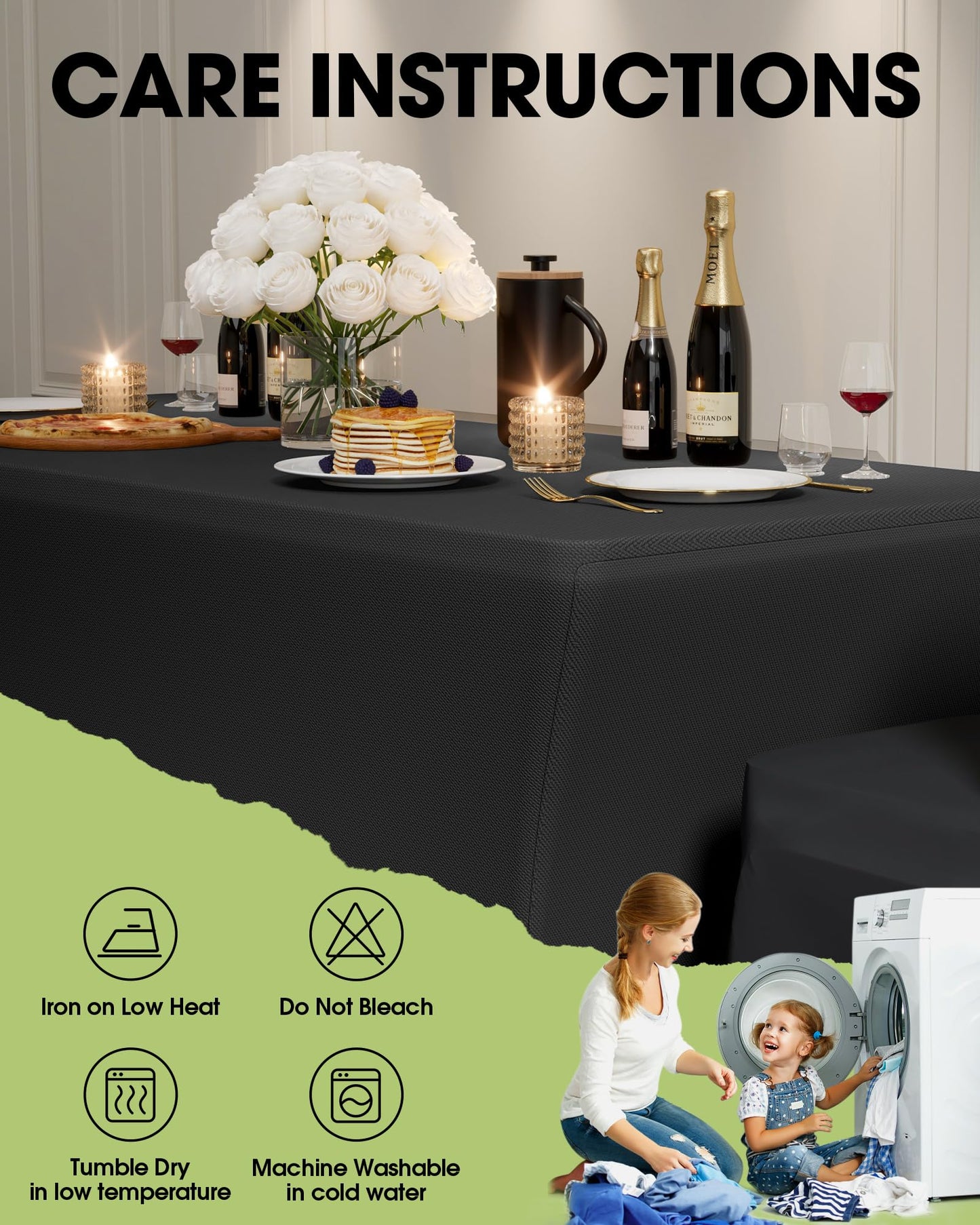 Pureegg Spandex Tablecloth 6ft - 6 Pack, Fitted and Stretch Table Cover for Rectangle Tables, Wrinkle-Resistant and Secure Fabric for Outdoor, Picnic, Party, Wedding, Banquet and Birthday, Black