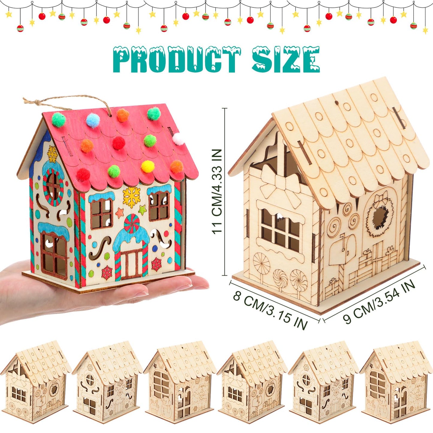 DoubleFill 36 Pcs Wood Gingerbread House Craft Kit for Kids DIY Wooden Christmas Birdhouse Craft Kits Holiday Village Houses Make a Gingerbread Wooden House for Xmas Party Game Supplies