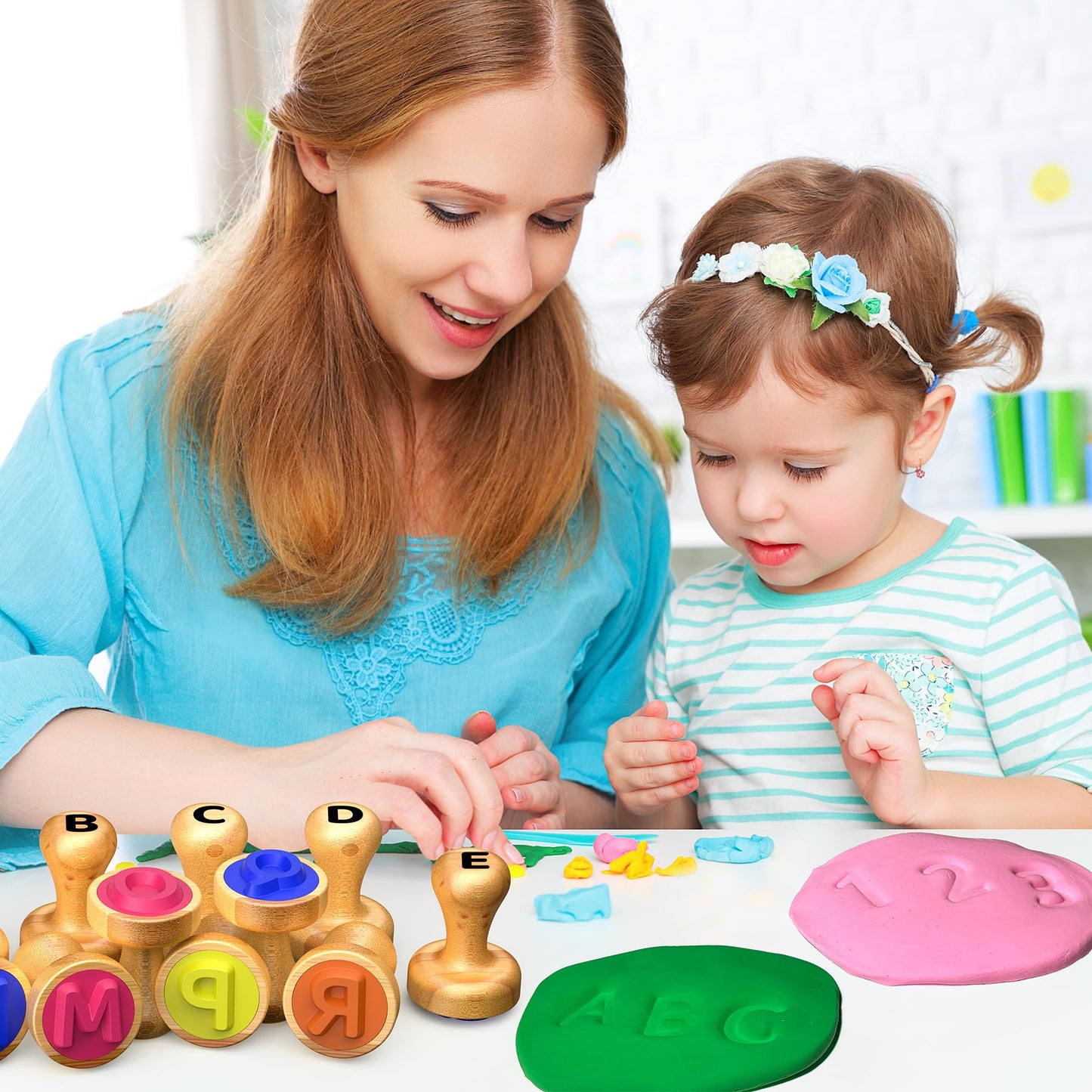 Montessori Wooden Alphabet & Number Stamps for Kids, Essential ABC 123 Learning Stampers for Ages 3-5, Preschool Homeschool Must-Haves Classroom Gift