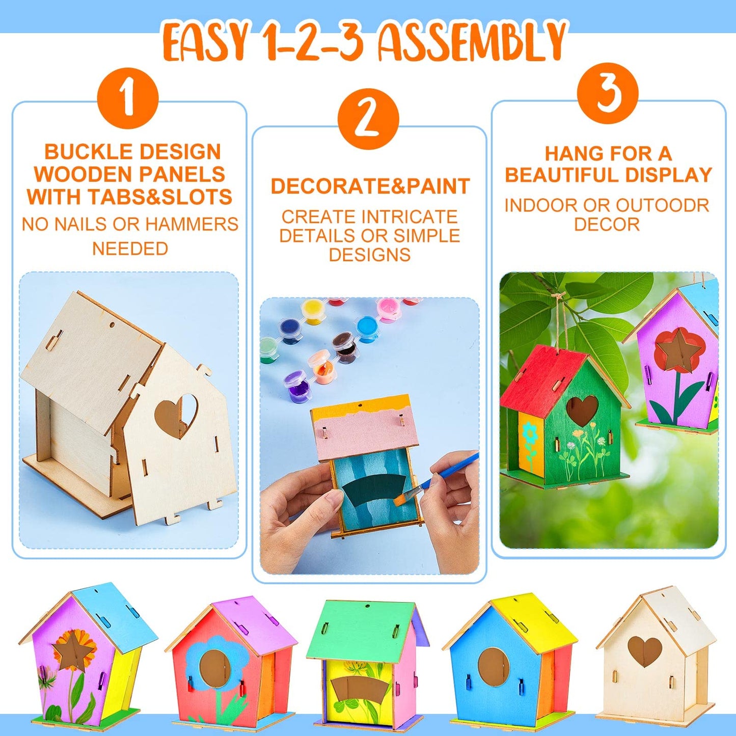 Juexica 30 Pcs Wooden Birdhouses, Unfinished Wood Bird Houses Arts and Crafts Kits Wooden Bird Houses for Children to Build and Paint DIY Craft