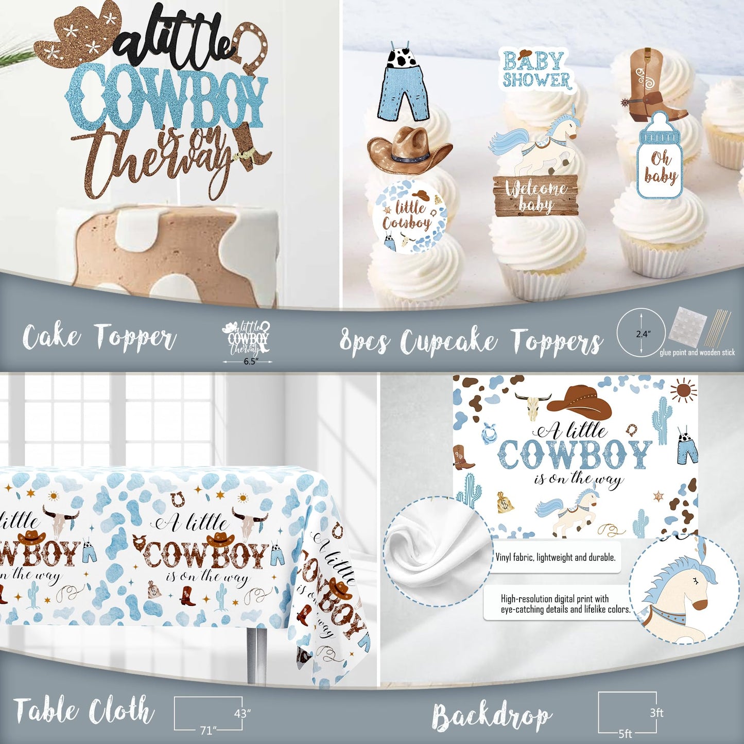 YJDFWAUT Cowboy Baby Shower Decorations Party Supplies for Boy, A Little Cowboy is on the Way Decorations, Western Baby Shower Decor, Cowboy Rodeo Baby Shower