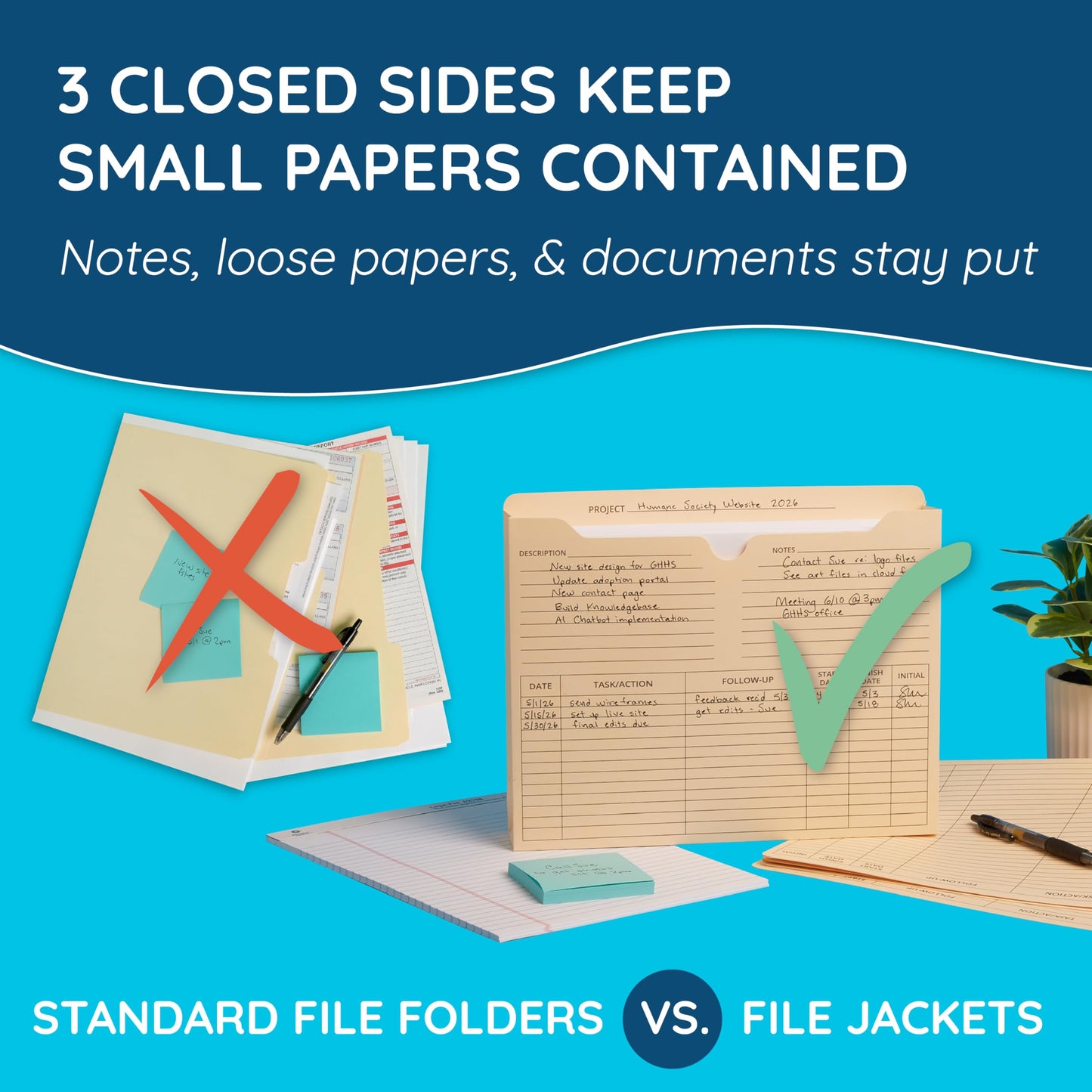 Blue Summit Supplies 50 Project File Folders, Reinforced Straight Cut Tab, 2 Inch Expansion Pocket, Preprinted Project Management Folder Design, Letter Size, Manila, 50 Pack