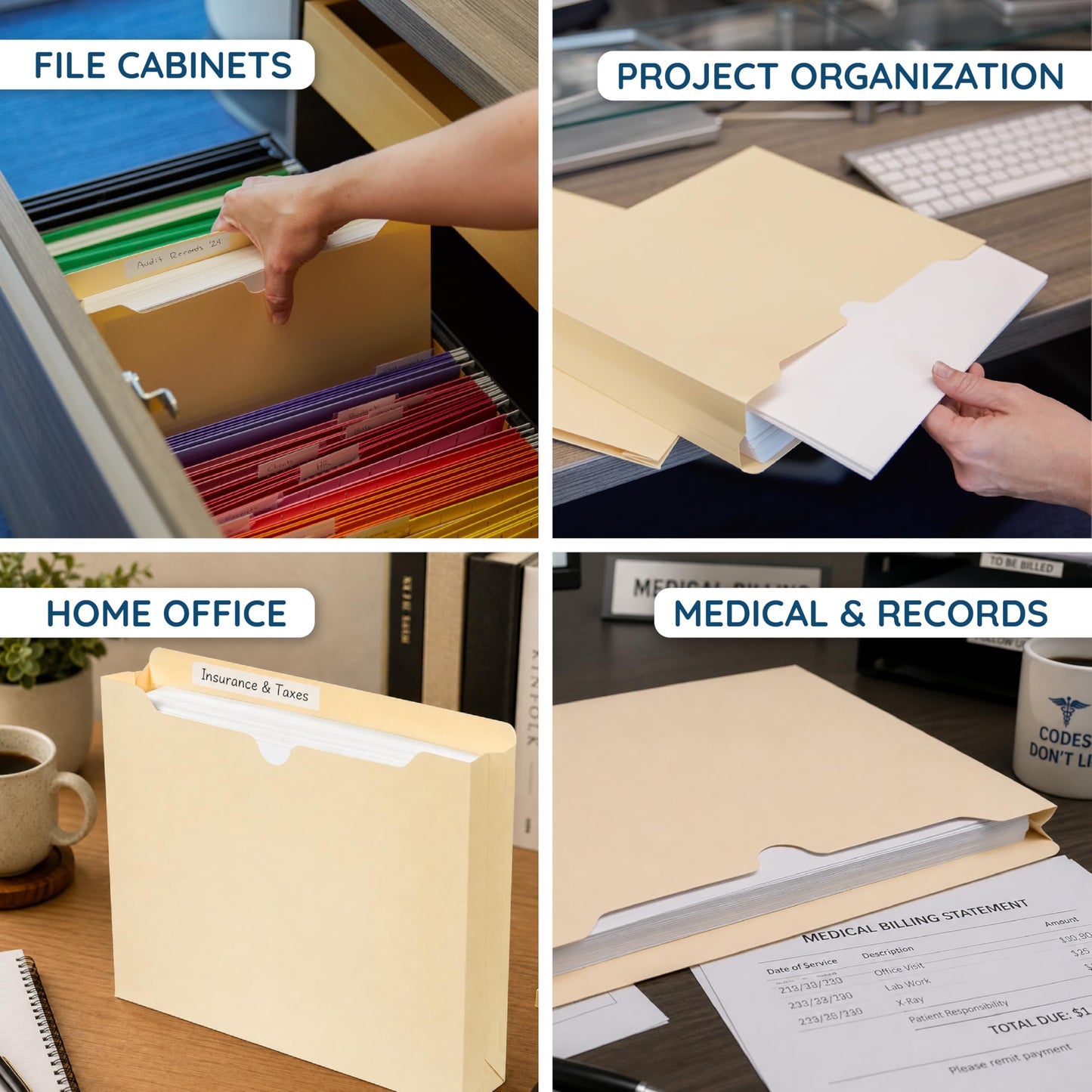 Blue Summit Supplies 2 Inch Manila File Jacket, 50 Folders, Reinforced Straight Cut Tab, Heavy Duty 2 Inch Expansion Pocket, Letter Size, 50 Pack
