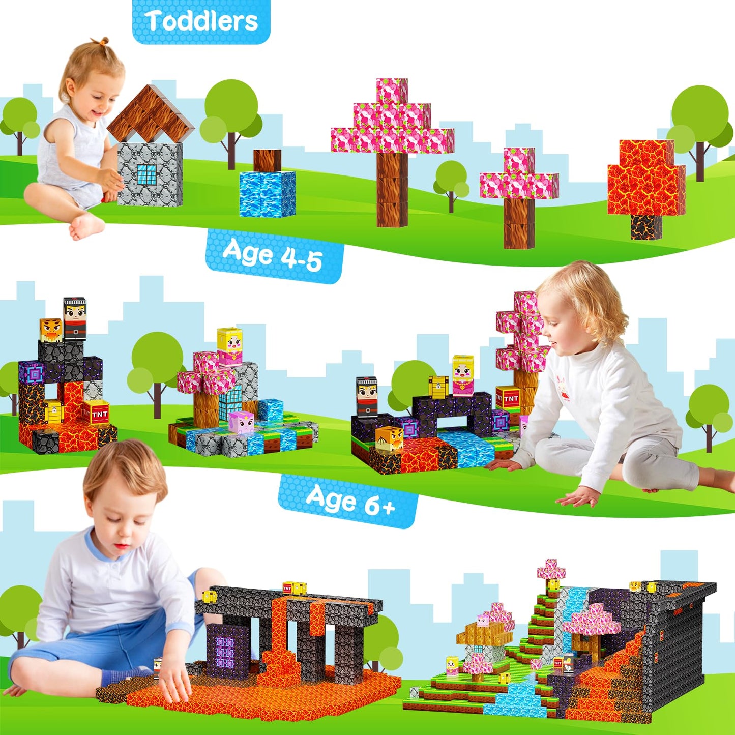 100PCS Magnetic Blocks, Magnetic Cubes Magic Forest Set for Boys & Girls Toys Age 3-5 6-8 8-10, Magnetic Tiles 1" Building Blocks Toddler Toys STEM Sensory, Creative Kids Games Kids Toys