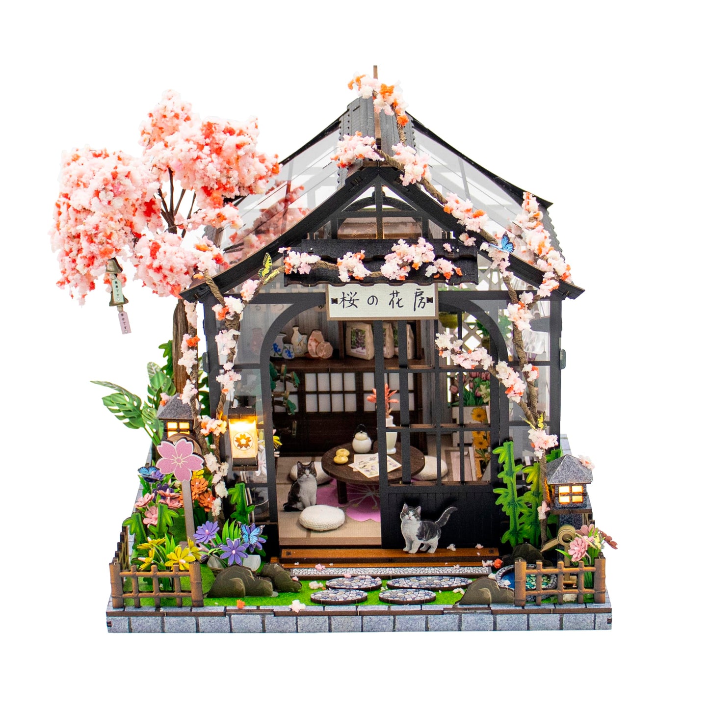 Soothee DIY Miniature House Kit, DIY Book Nook with LED Light, 3D Puzzles for Adults and Teens, Dollhouse for Bookshelf Decor, Tiny House Building Kits & Gift (Sakura Greenhouse)