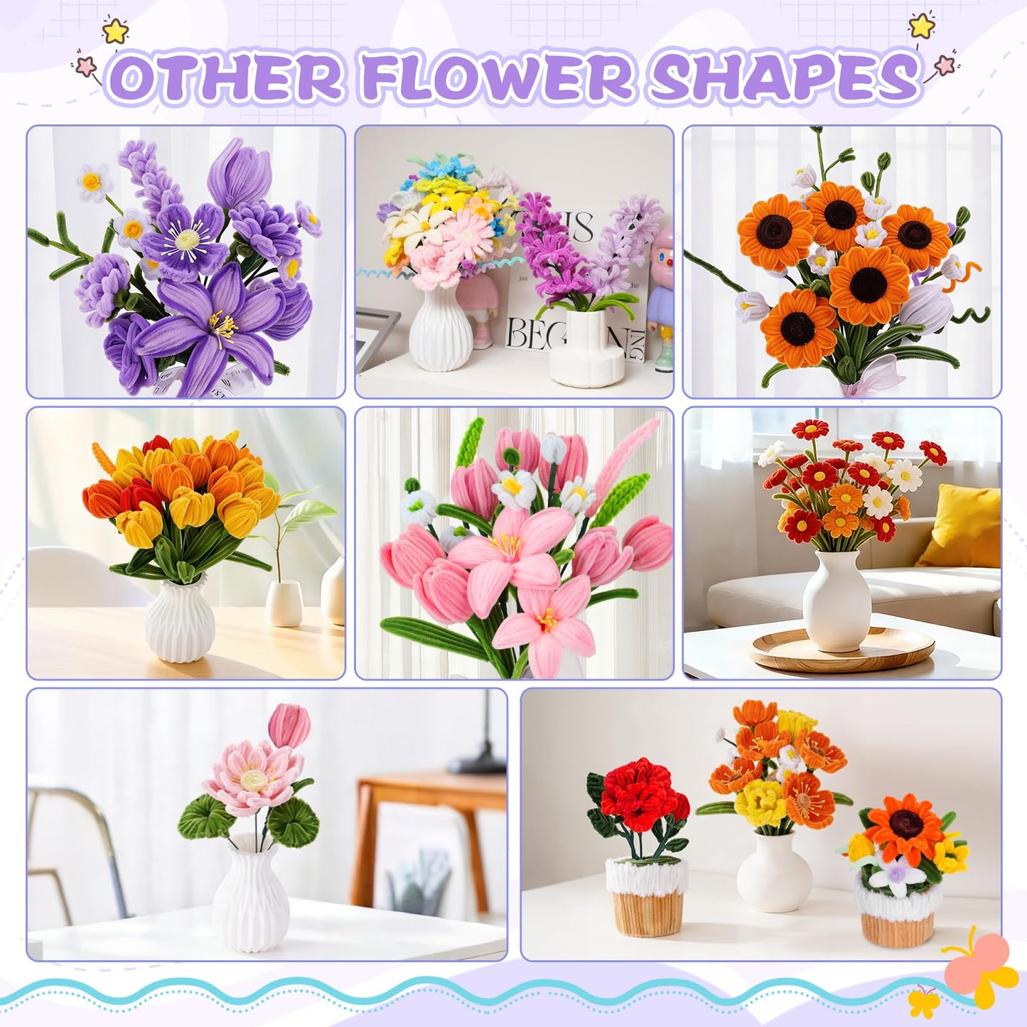 900 PCS Pipe Cleaners Craft, Pipe Cleaners Flowers Kit with Handle,14 Colors Chenille Stems with Instruction, Art and Craft Supplies
