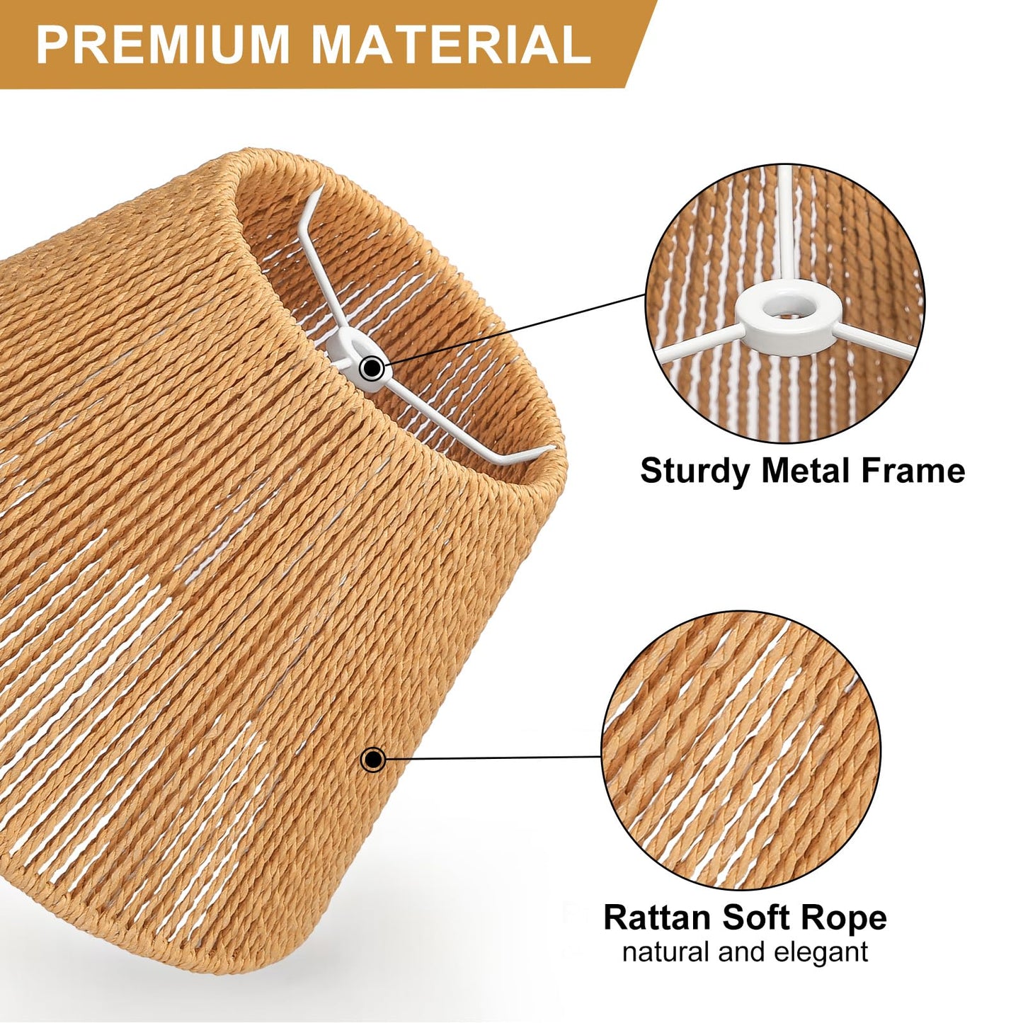 Small Rattan Lamp Shades Set of 2, Boho Lamp Shades for Table Lamps, 5.5" Top x 10" Bottom x 6.6" High, Wicker Lampshade Replacement for Bedroom, Hand Woven, Spider, Bulb Clip Adapters Included