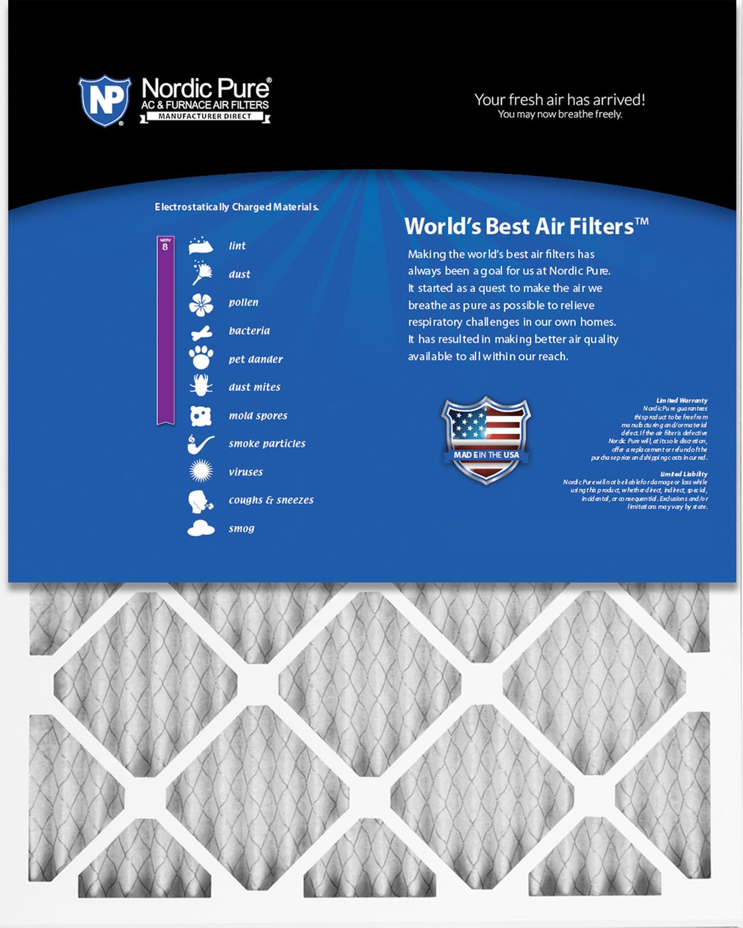 Nordic Pure 18x25x1 (17 1/2 x 24 1/2 x 3/4) Pleated MERV 8 Air Filters 6 Pack