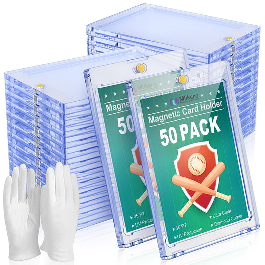 50ct Magnetic Card Holder for Trading Cards, 35pt Ultra Clear Baseball Card Holder, Hard Plastic Protectors for Sports and Game Cards