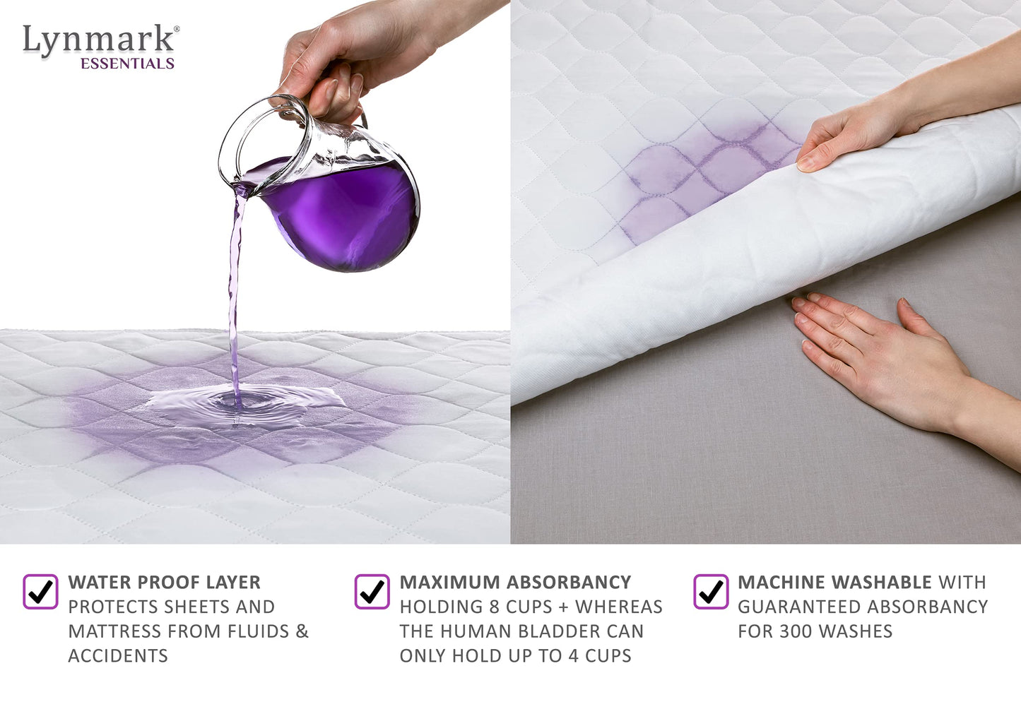 Lynmark® Washable Bed Pads 34"x54" Underpad with Extra Long Tucks and Heavy Absorbency, Reusable Cotton Enhanced Waterproof Mattress Protector Best for Incontinence & Bed Wetting, Pack of 2, Full