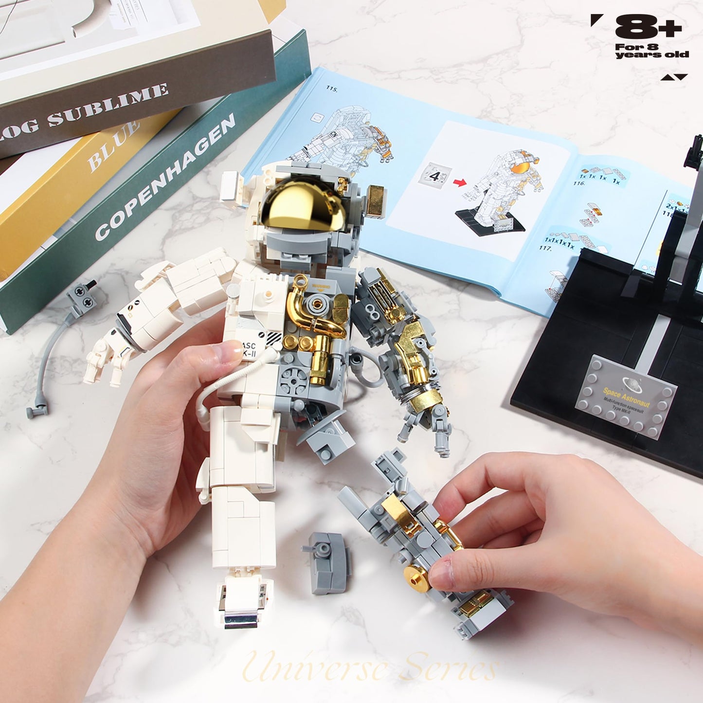 FarBlocked Space Astronaut Building Block for Boy 12+, Astronaut Building Block Set Flexible Space Explorer Toy with Display Stand, Cool Spaceman Building Set for Adults, 966Pcs