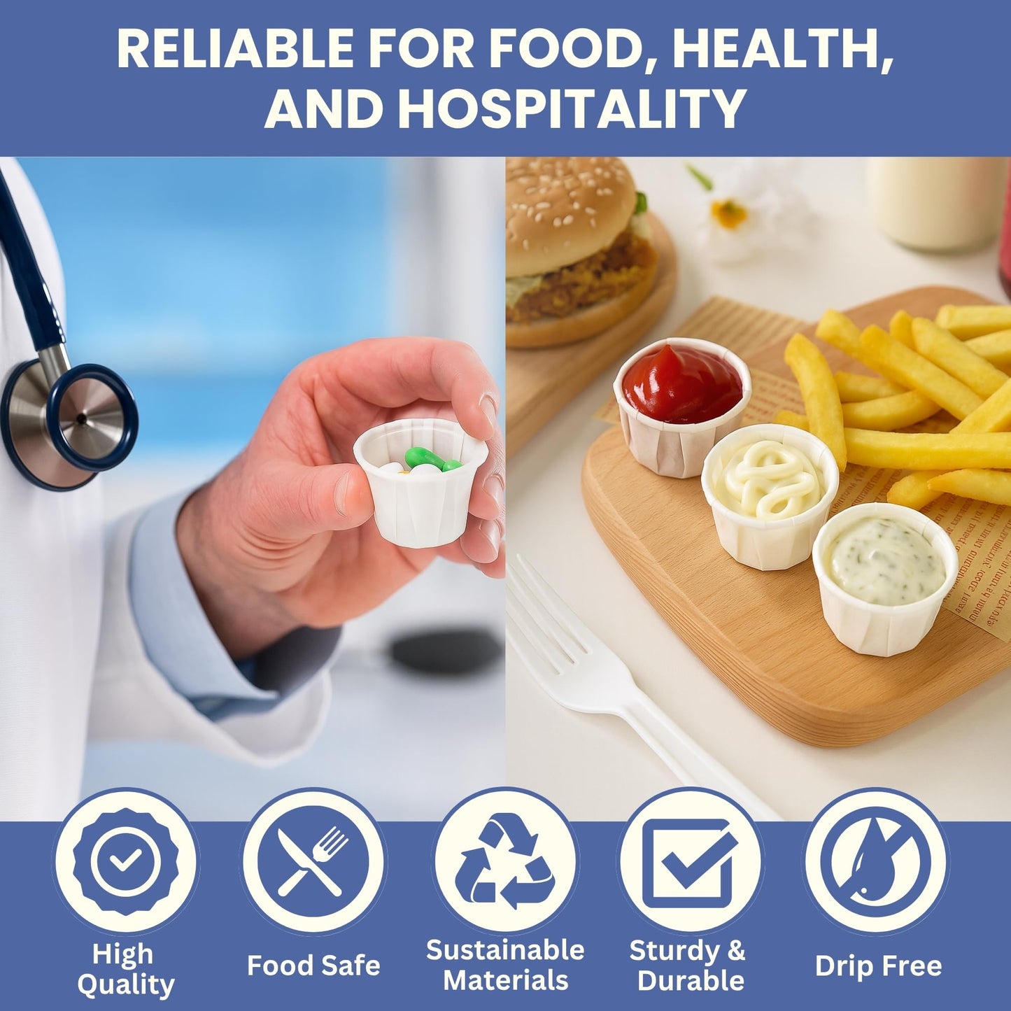 1 Oz Paper Souffle Cups (2000 Pack) Disposable Portion Cups for Ketchup, Condiments, Medicine, Pills, and Food Samples – Ideal for Home, Office, Catering, and Healthcare Use