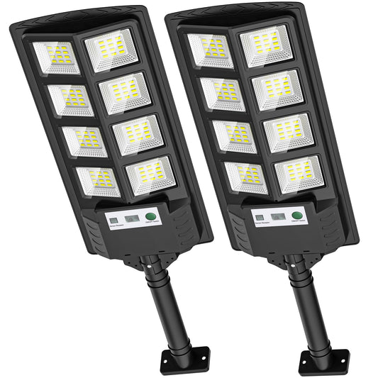 WYWNA Solar Street Lights Outdoor Waterproof, 6000K LED Dusk to Dawn Solar Light, Solar Flood Lights with Motion Sensor and Remote Control, Solar Parking Lot Lights 2-Pack